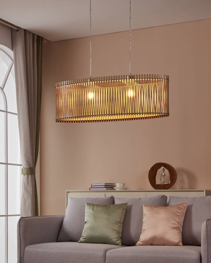 EGLO Hängeleuchte »SENDERO Pendellampe, Stahl und Holz, E27, IP20, Wohnzimmerlampe, Lampe« E27 1 Stk. Hängeleuchte, L77,5 x B25 x H130, nickel-matt, 2X60W exkl.