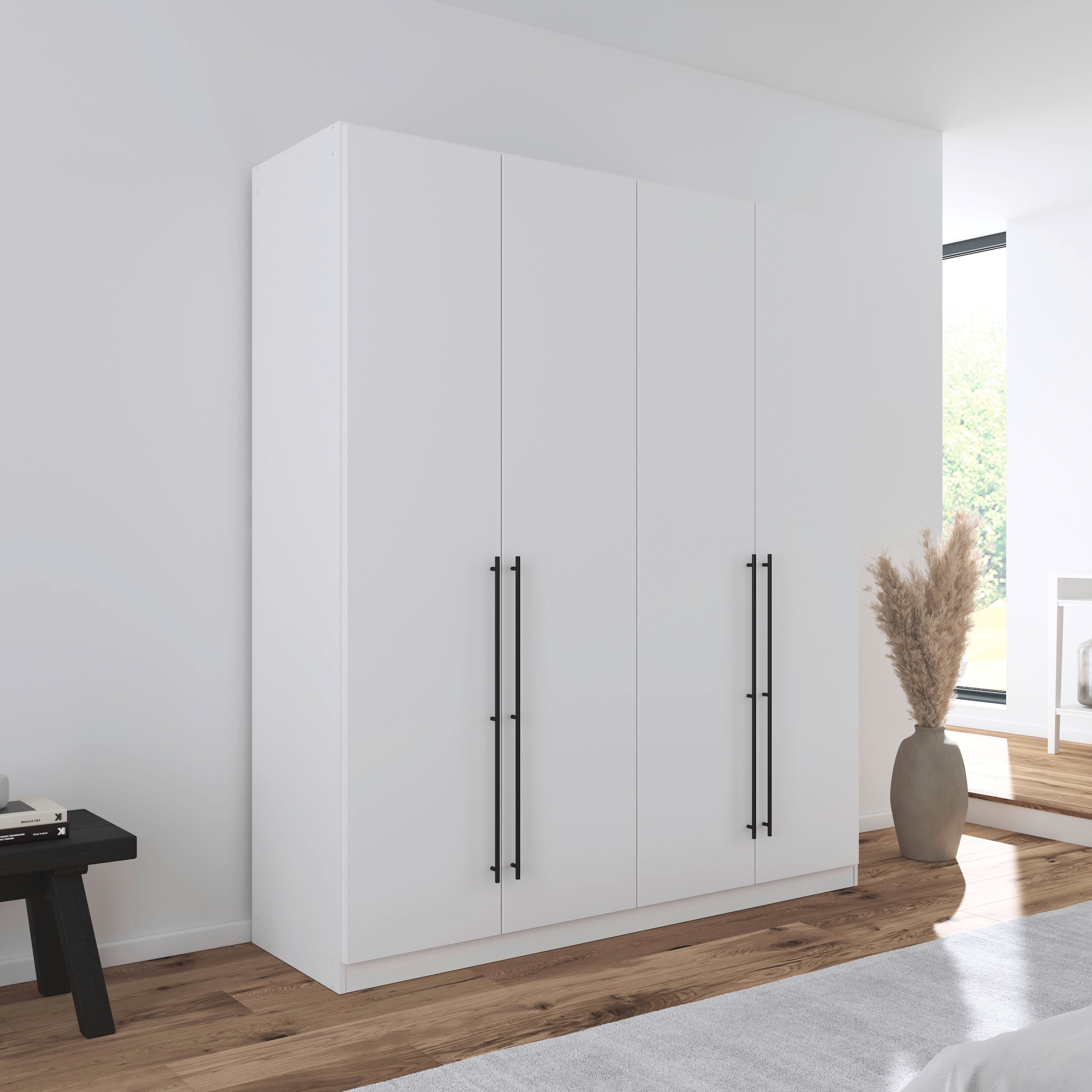rauch Kleiderschrank »Drehtürenschrank Schrank Garderobe Wäscheschrank Schlafzimmer AVOLA«, (in 3 verschiedenen Ausstattungen BASIC/CLASSIC/PREMIUM), mit hochwertigen Stangengriffen in Schwarz aus Metall MADE IN GERMANY