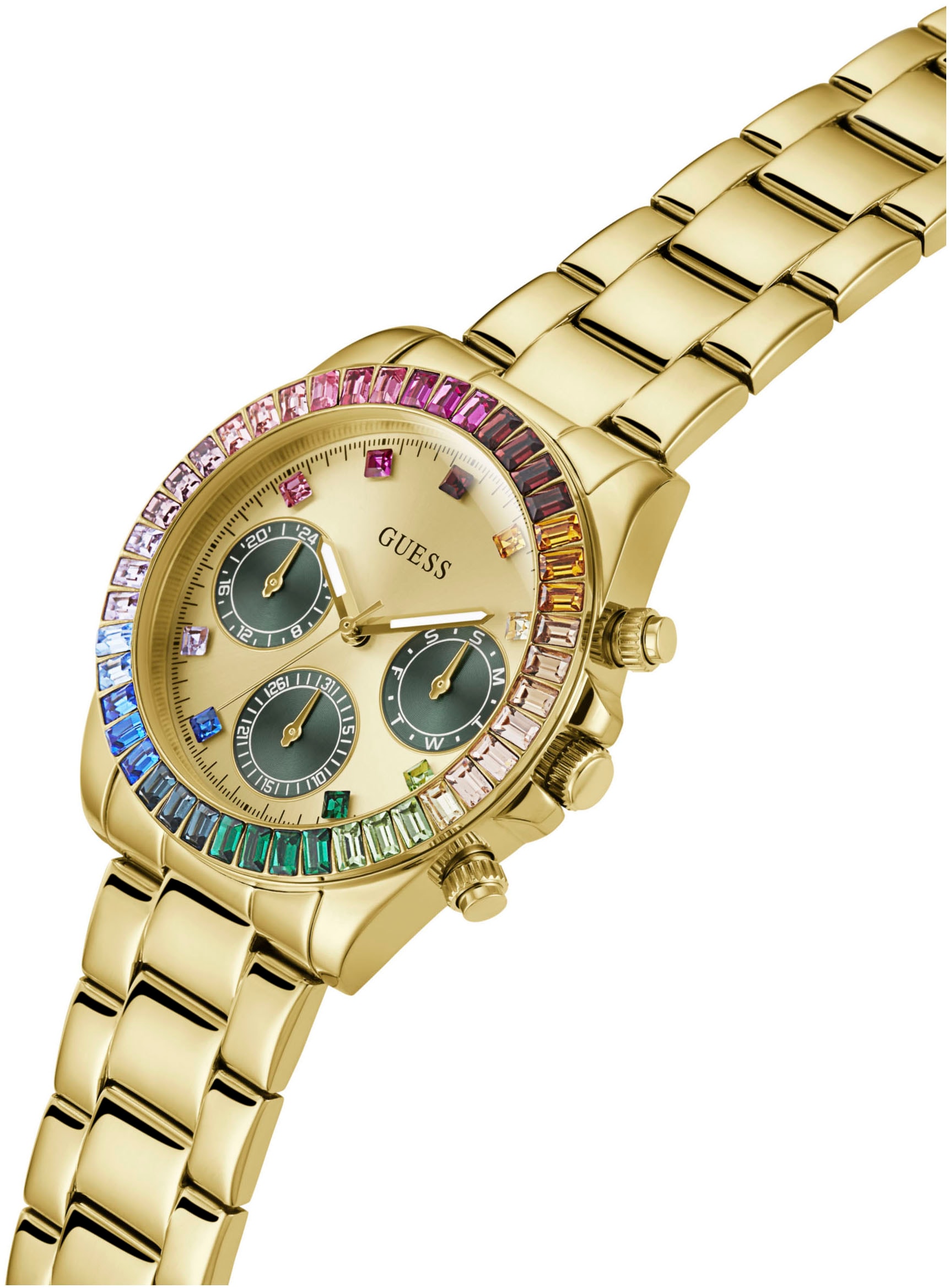 Guess Multifunktionsuhr »HALO«, Quarzuhr, Armbanduhr, Damenuhr, Datum, 12/24-Std.-Anzeige