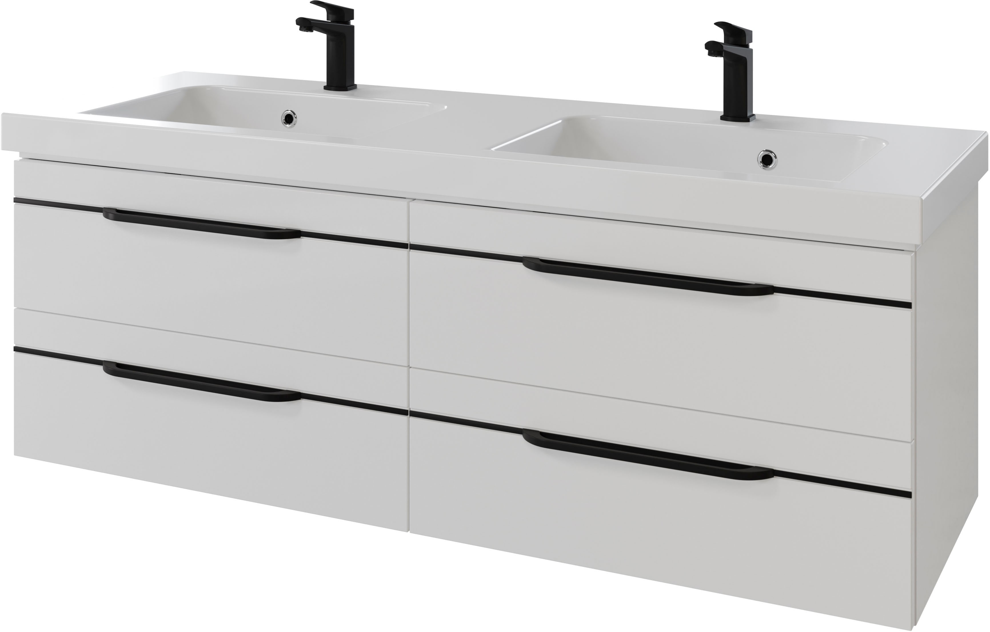 Saphir 1100000002199 "Serie Balto Mineralmarmor-Waschtisch mit Unterschrank, 147,8 cm breit" 2 Stk. tlg. Doppel-Waschplatz mit 4 Schubladen, in verschiedene Ausführungen