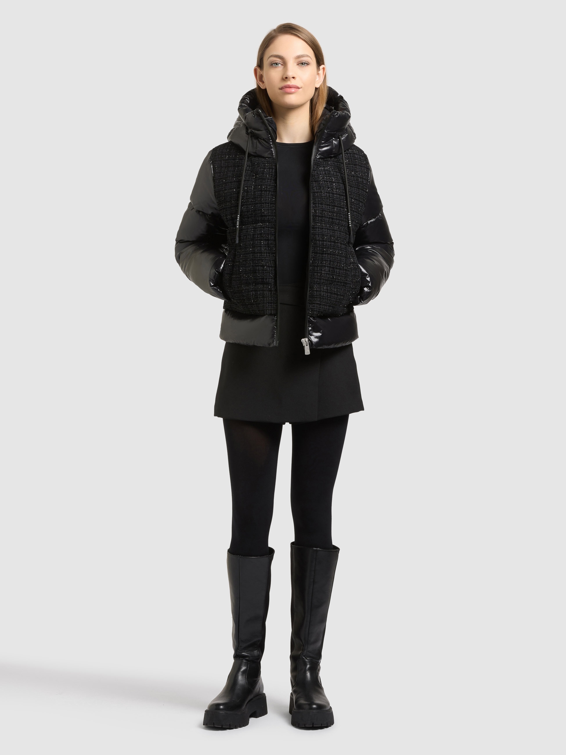 khujo Steppjacke »GRIEDA« mit Kapuze elastische Windstopperbündchen, Materialmix: Stepp und Boucle