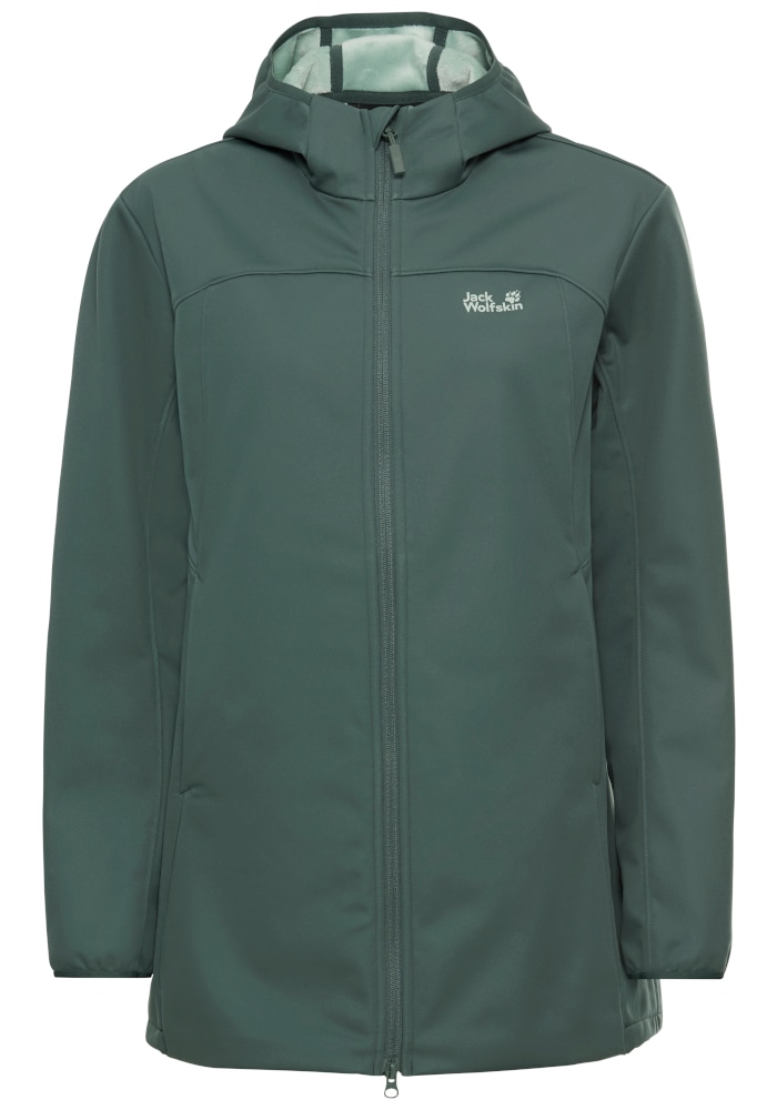 Jack Wolfskin Softshellmantel »WINDHAIN 2 COAT W« Softshellmantel mit Kapuze, winddicht, wasserabweisend