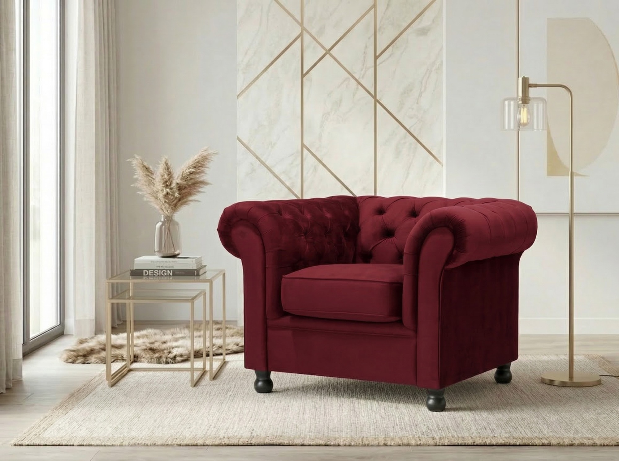 Home affaire Sessel "BRONNOY Chesterfield Sessel mit aufwendiger Knopfheftung, Breite 108cm" Polstersessel mit geschwungenen Armlehnen, Chesterfield-Optik
