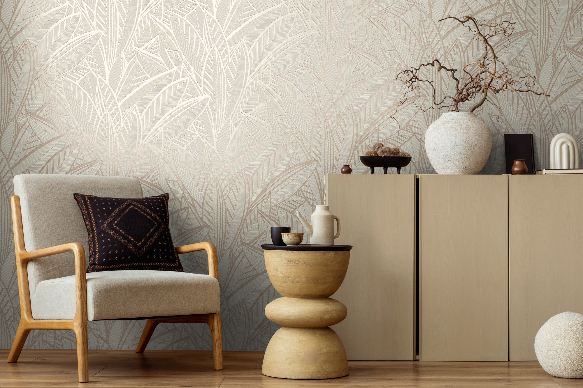 A.S. Création Vliestapete »French Affair Blätter-Tapete Mustertapete Floral Blattmuster«, leicht glänzend, Vliestapete Blatt-Motiv für Schlafzimmer Küche Wohnzimmer Blätter Flur
