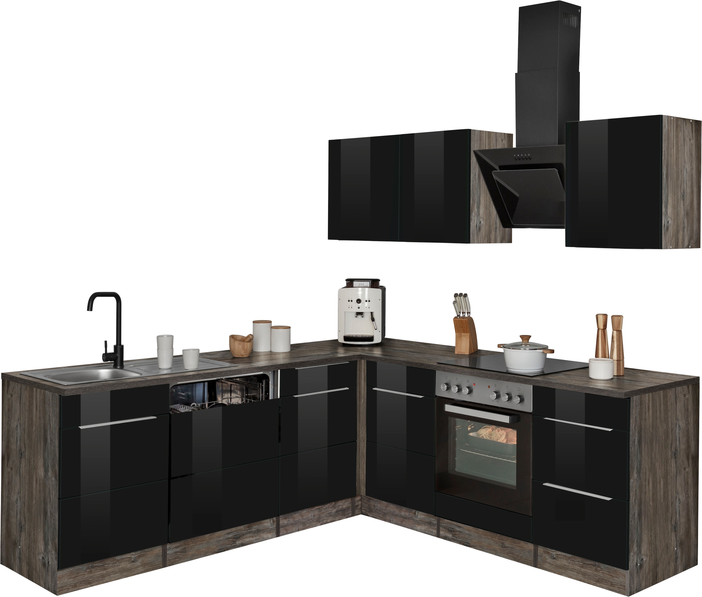 KOCHSTATION Winkelküche »KS-Brindisi«, Stellbreite 220/220 cm, wahlweise mit E-Geräten, mit MDF-Fronten