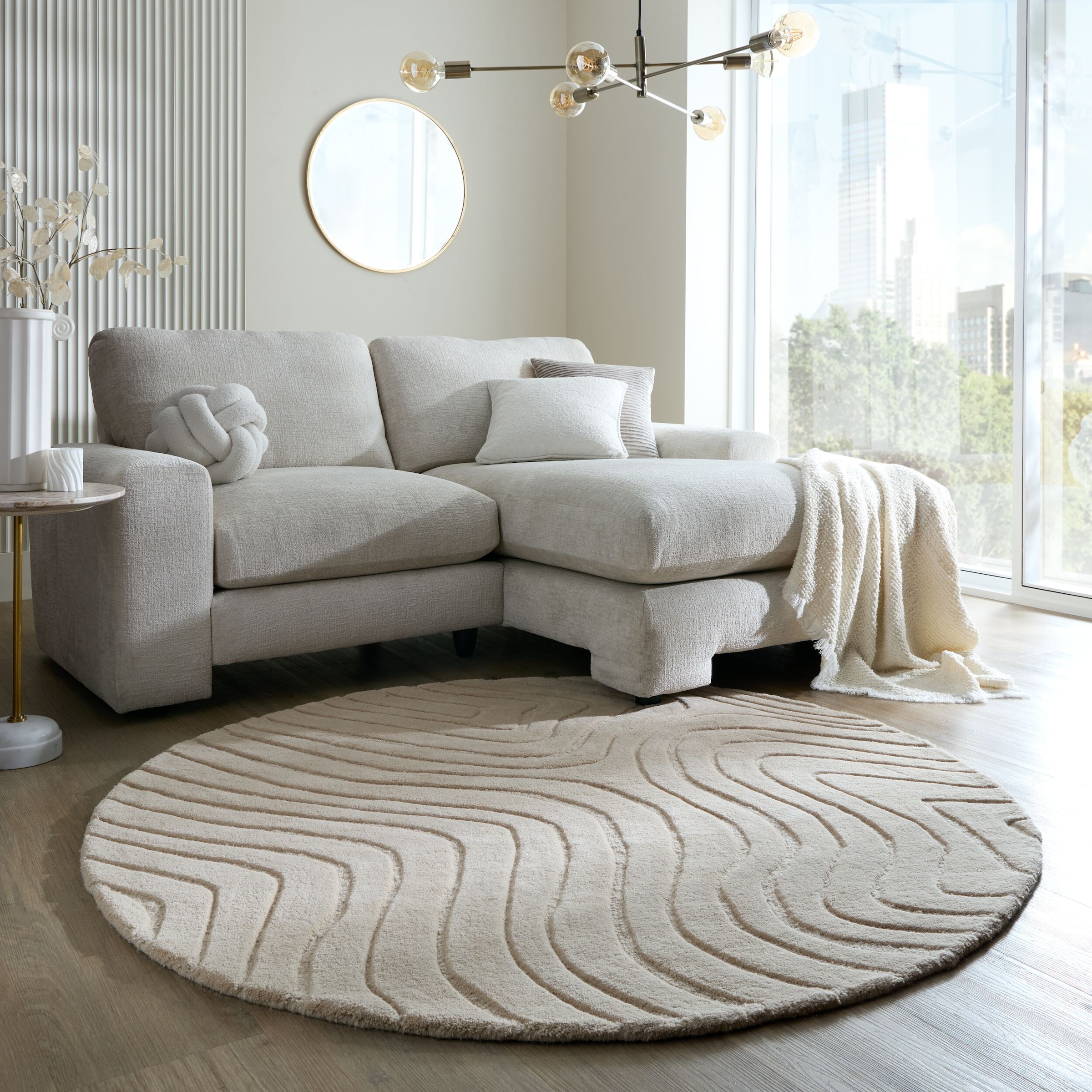 FLAIR RUGS Wollteppich "Mesmerise" rund 14 Höhe Wollteppich mit Hoch-Tief E günstig online kaufen