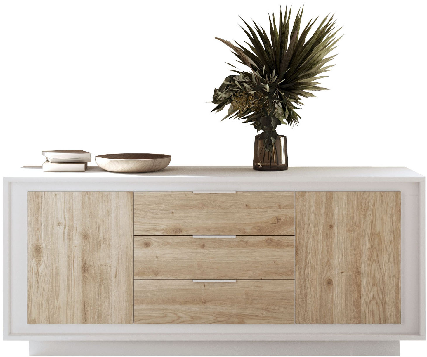 Home affaire Sideboard "Sky, B/T 180/50 cm, Kommode/Stauraumschrank, 2 Türen, 3 Schubkästen" Softclosing, Korpus & Front 22 mm stark, Rahmen-Optik, Metallgriffe