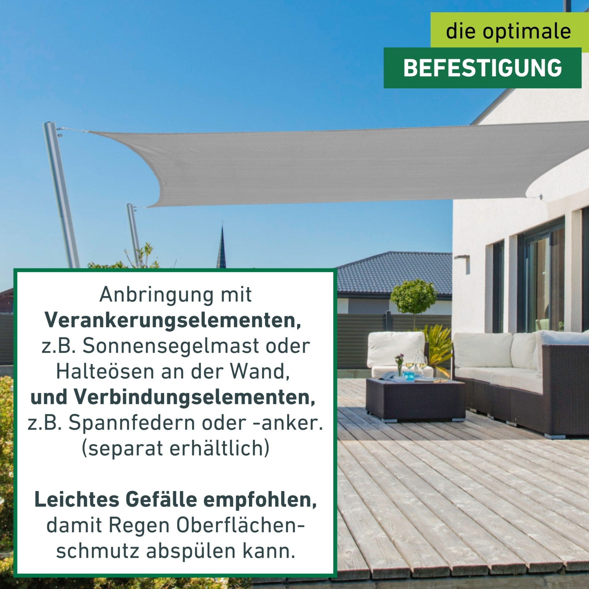 Windhager Sonnensegel »Capri, Rechteckiges Segel zur Beschattung von Garten, Terrasse, Balkon« Sonnenschutz 3 x 4 m, erhältlich in grau, champagner oder reed
