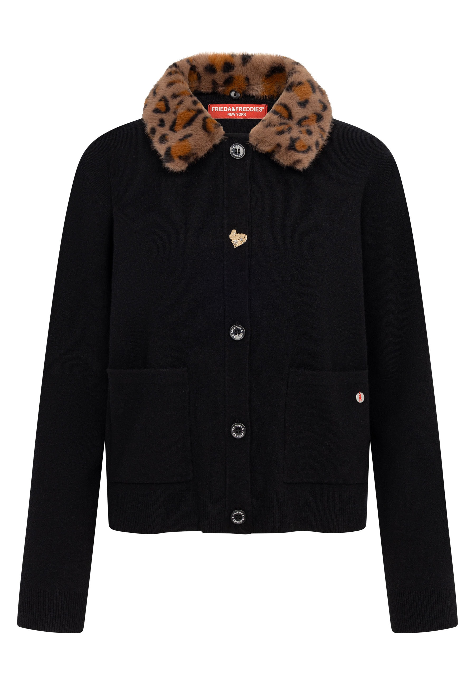 Frieda & Freddies Cardigan »Frieda & Freddies Strickjacke mit Leo-Fake-Fur-Kragen«
