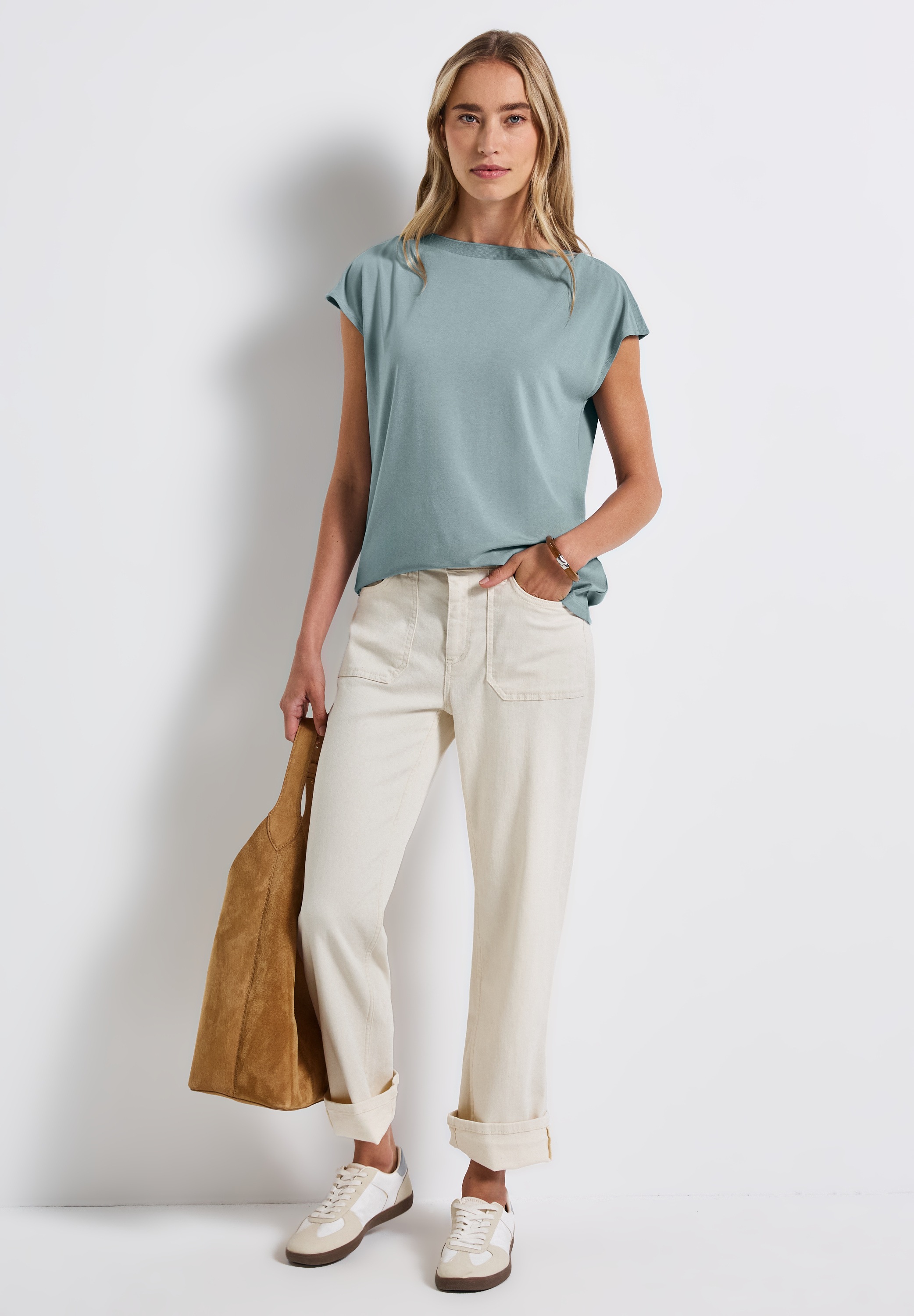 STREET ONE T-Shirt, U-Boot Shirt mit Rippdetail