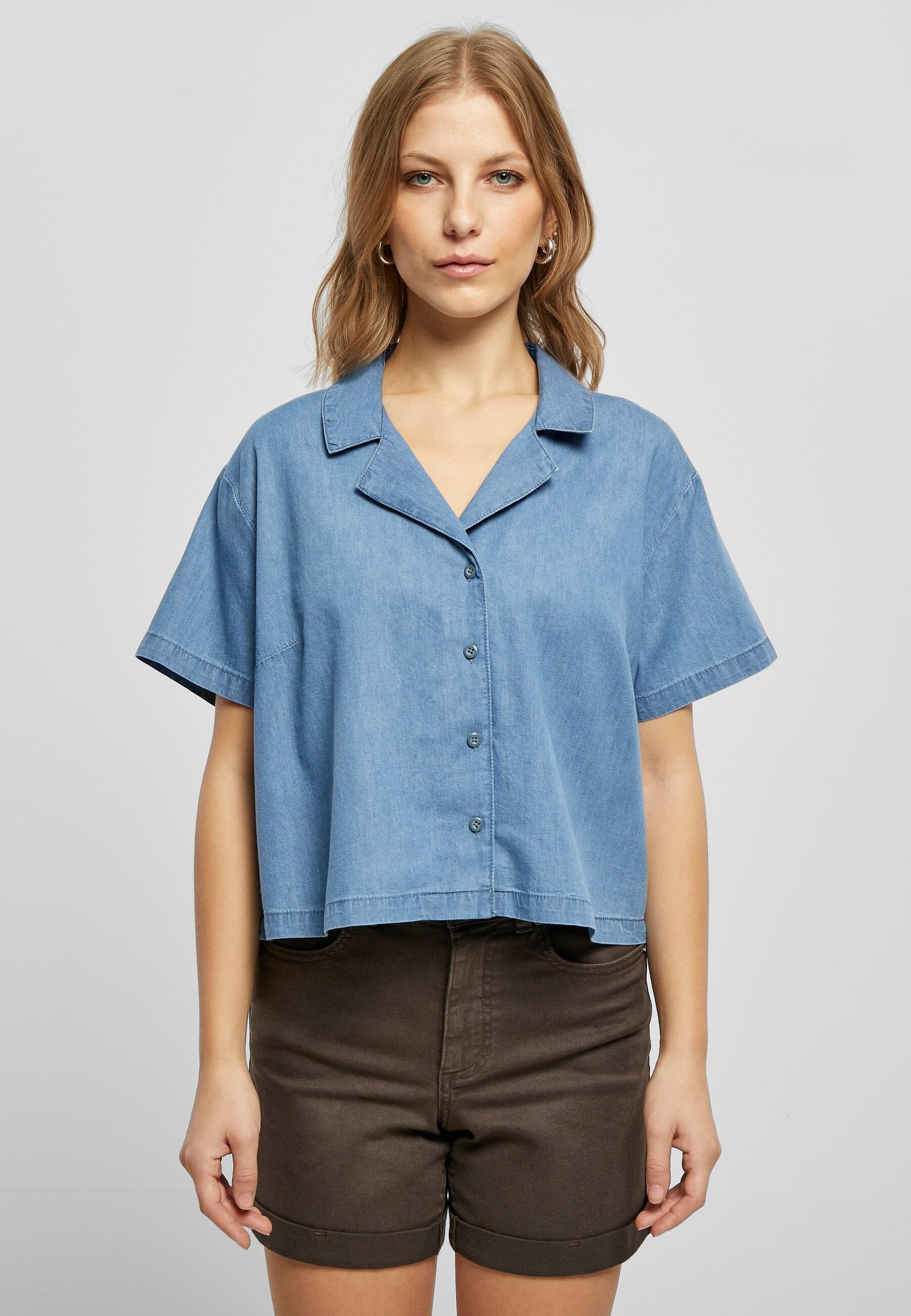 URBAN CLASSICS Klassische Bluse »Urban Classics Damen Ladies Light Denim Resort Shirt«