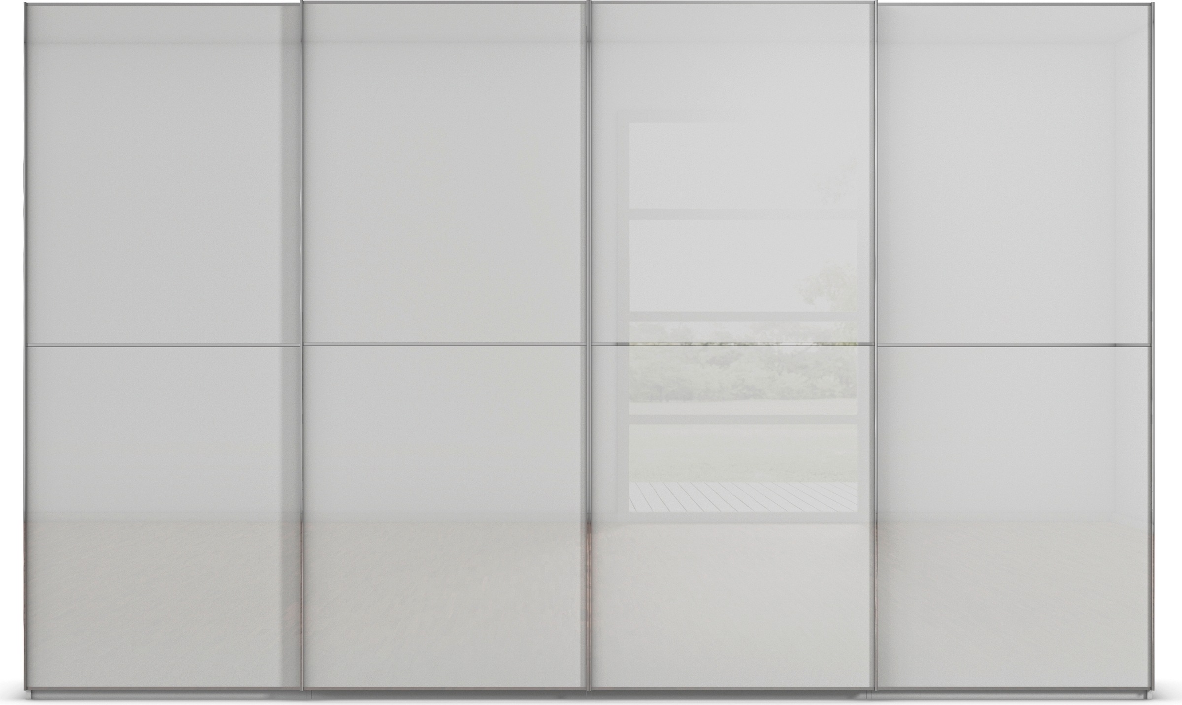 rauch Schwebetürenschrank »Kleiderschrank Schrank Garderobe Schlafzimmerschrank SCALE-DUO«, edle zweigeteilte Türen Glas-Front mit 3 Zierleisten MADE IN GERMANY