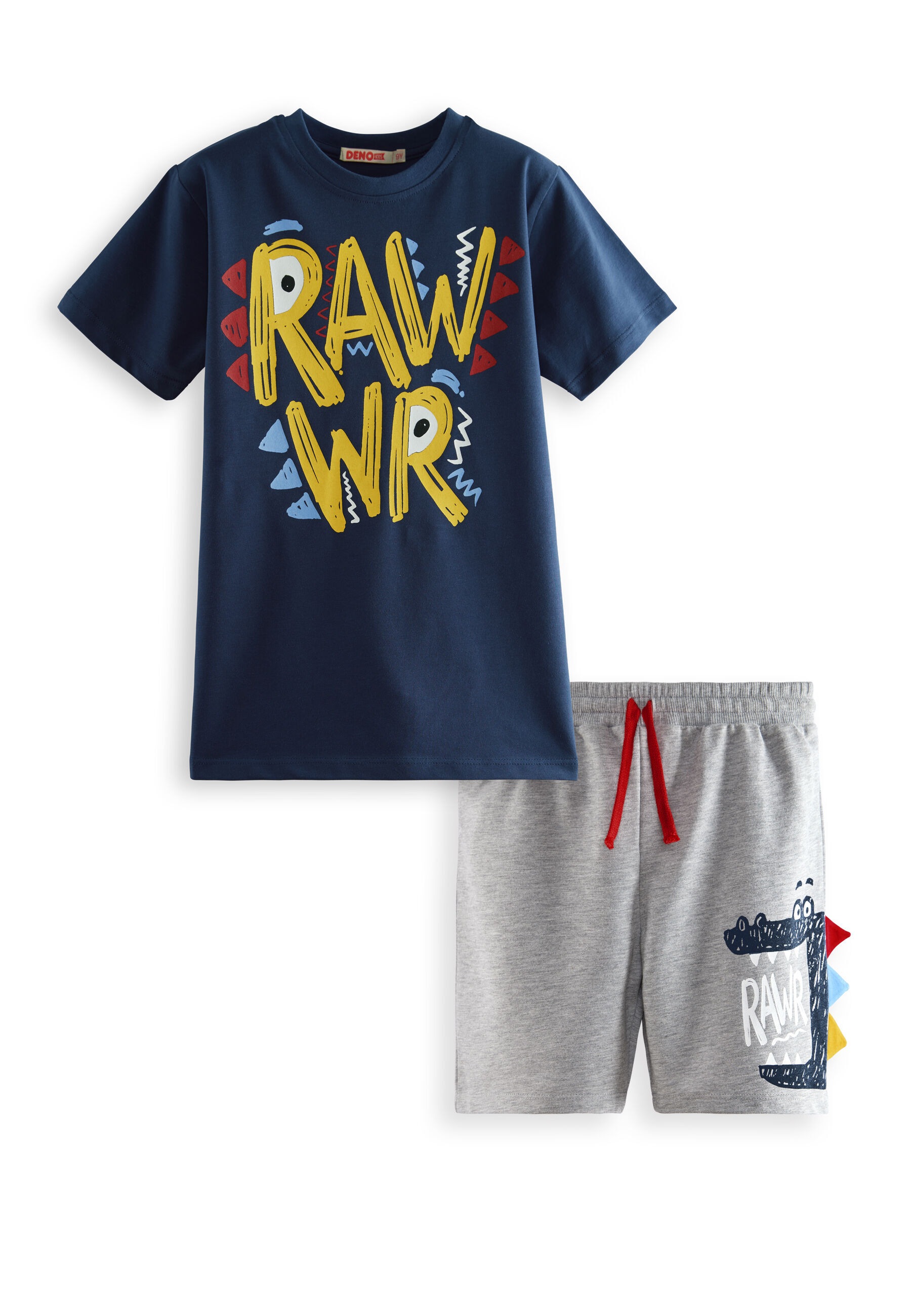 Denokids Hausanzug »Rawr«, (2 tlg.), mit aufgedrucktem Schriftzug