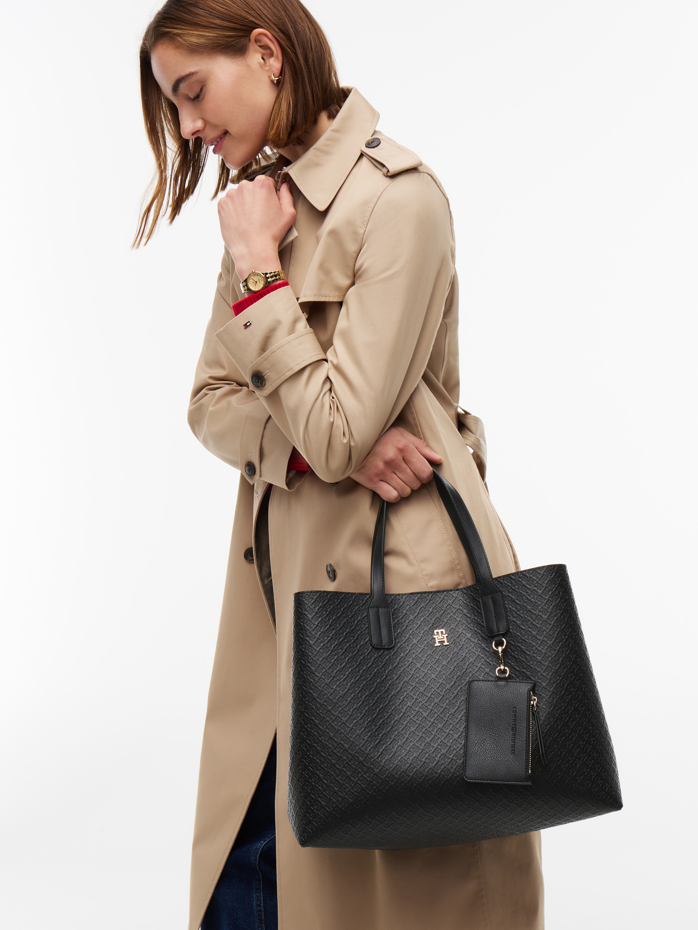 Tommy Hilfiger Handtasche »TH ICON SATCHEL MONO« Damen Schultertasche, Satchel mit trendiger TH-Allover-Logoprägung