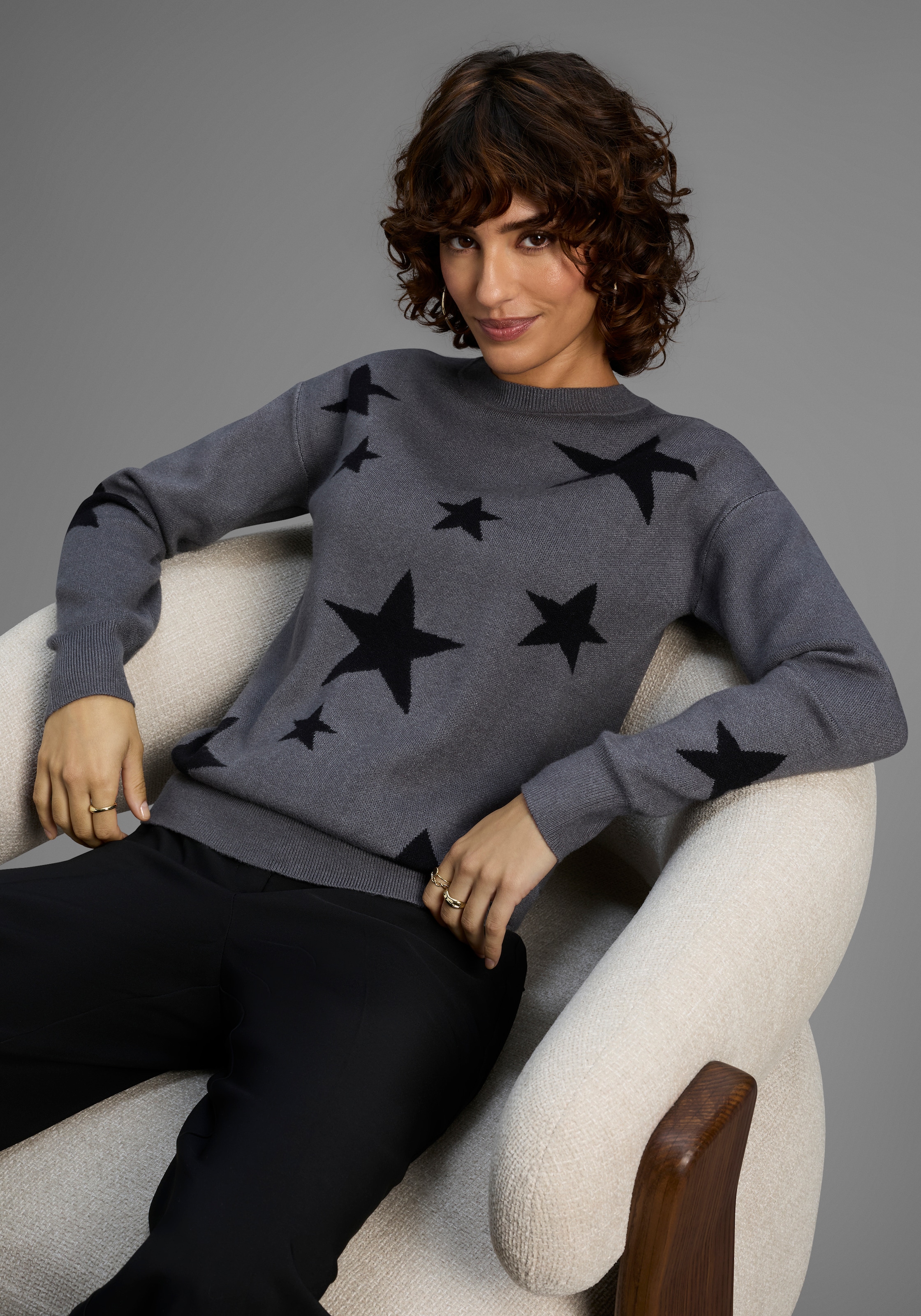 Laura Scott Rundhalspullover Winter-Edition mit Sternenmuster - NEUE KOLLEK günstig online kaufen