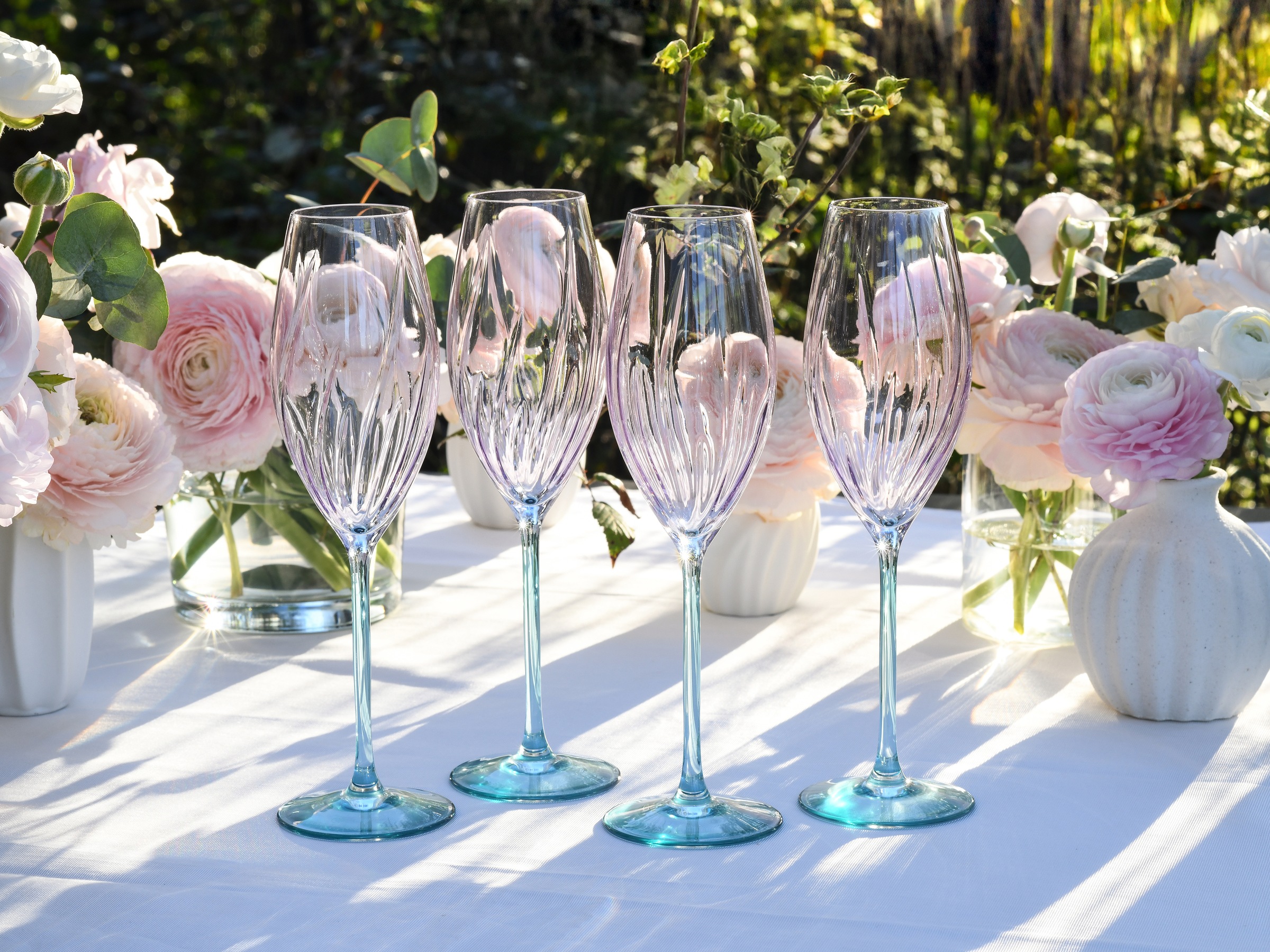 CreaTable Sektglas »Swirly Spring, Sektgläser-Set, 4-tlg.«, (Set, 4 tlg.), Rillen Relief, Modern, Sommerlich, Leicht
