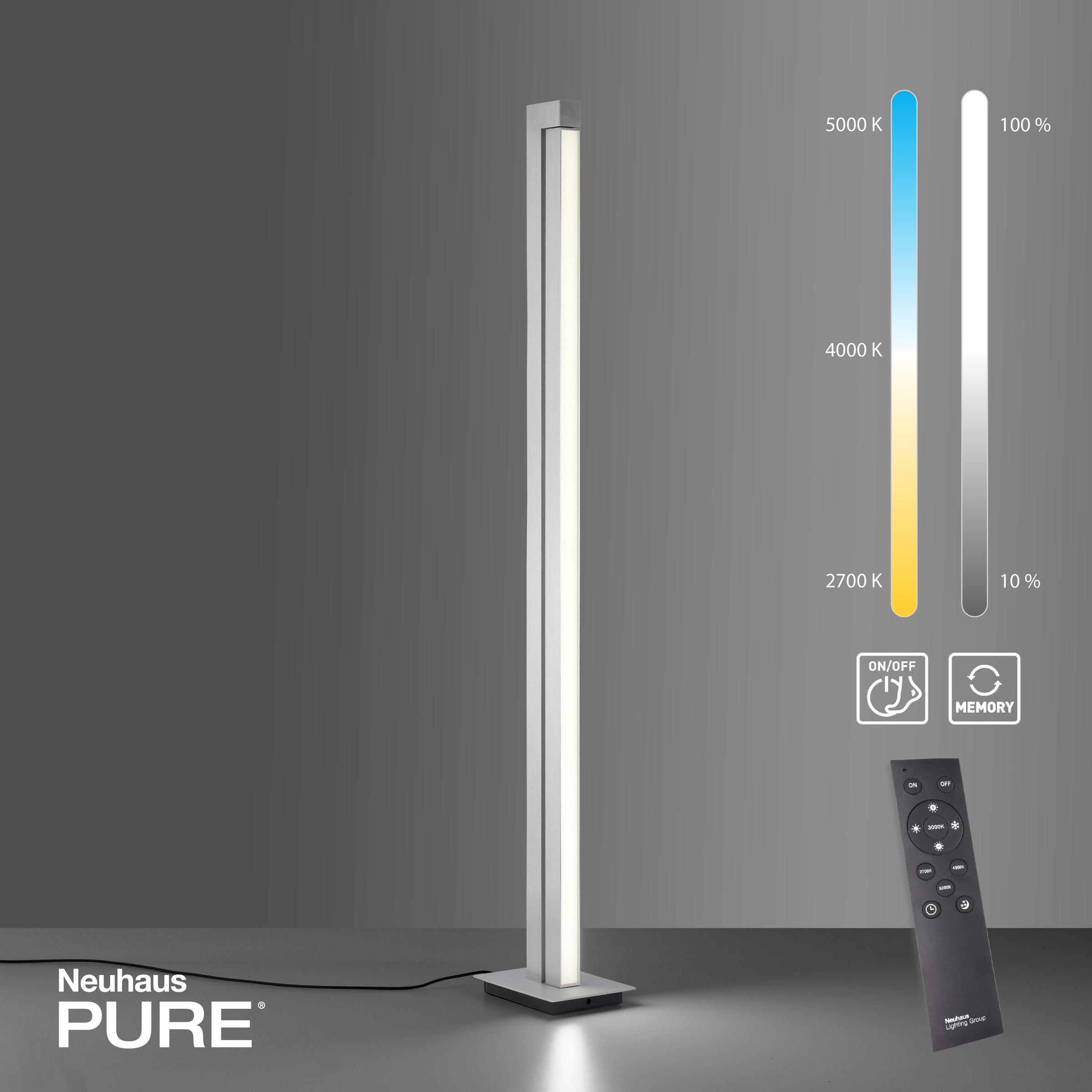 Neuhaus PURE LED Stehlampe »PURE Lines Floor« LED-Board 1 Stk. warmweiß - kaltweiß CCT Farbsteuerung, dimmbar über Fernbedienung, Fußschalter