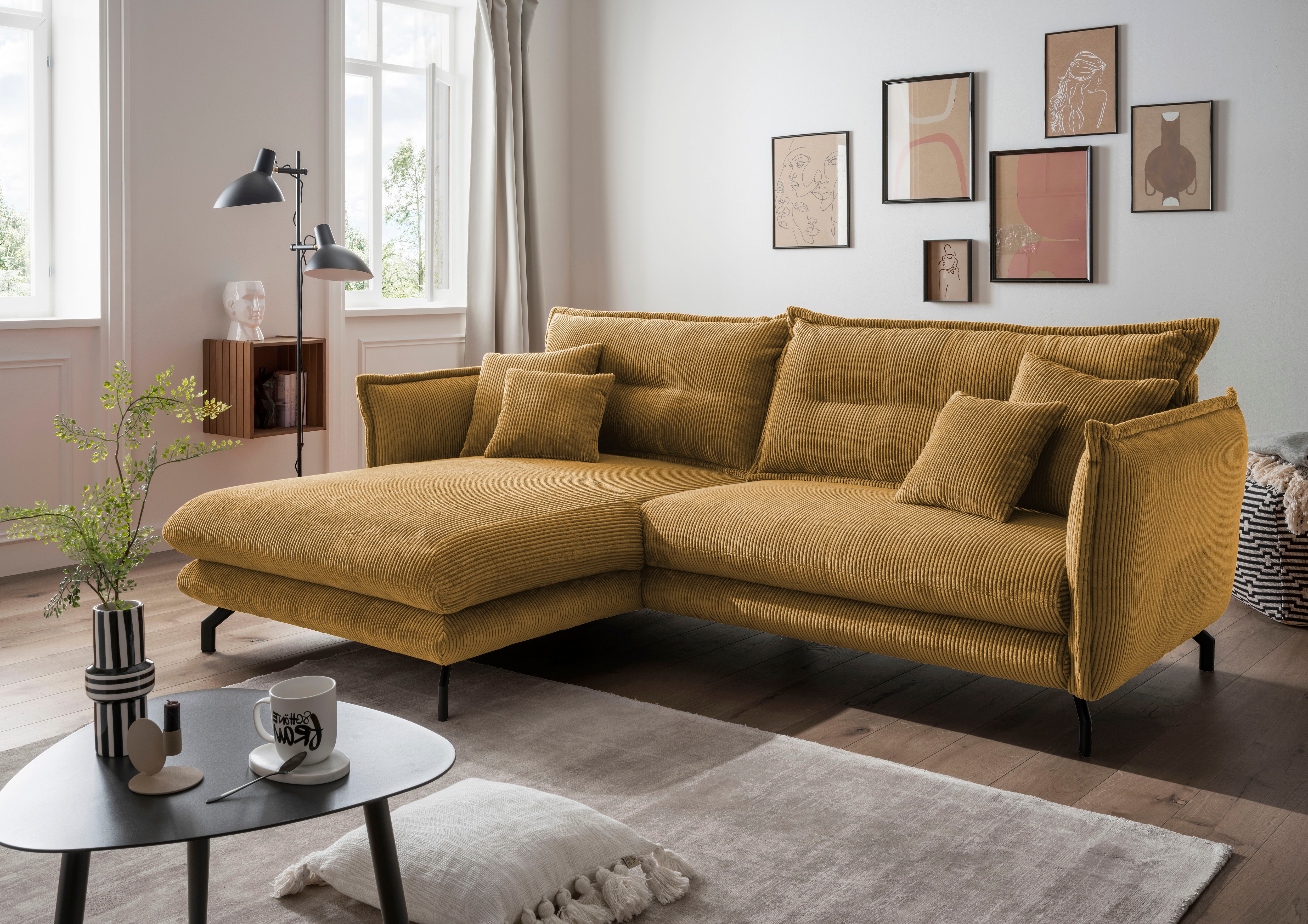 Home affaire Ecksofa "Lava modern & bequem, Breite 255cm, tolle Detailverarbeitung" zwei verschiedene Fußfarben wählbar