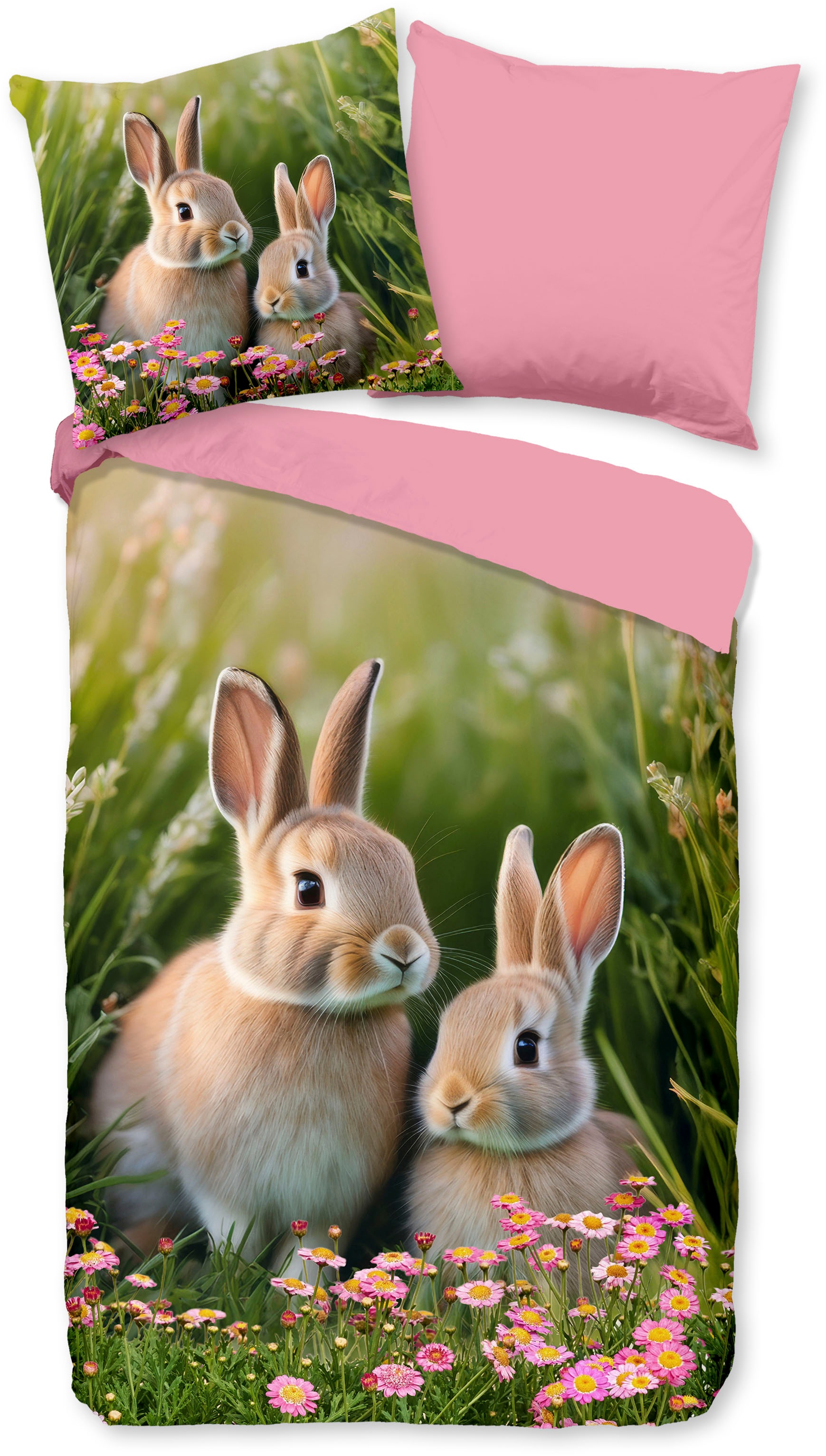 PURE luxury collection Kinderbettwäsche »Izzy« 2 Mikrofaser, 135x200, 2 Teilig, Wendeoptik, Kind, Mädchen, Kaninchen
