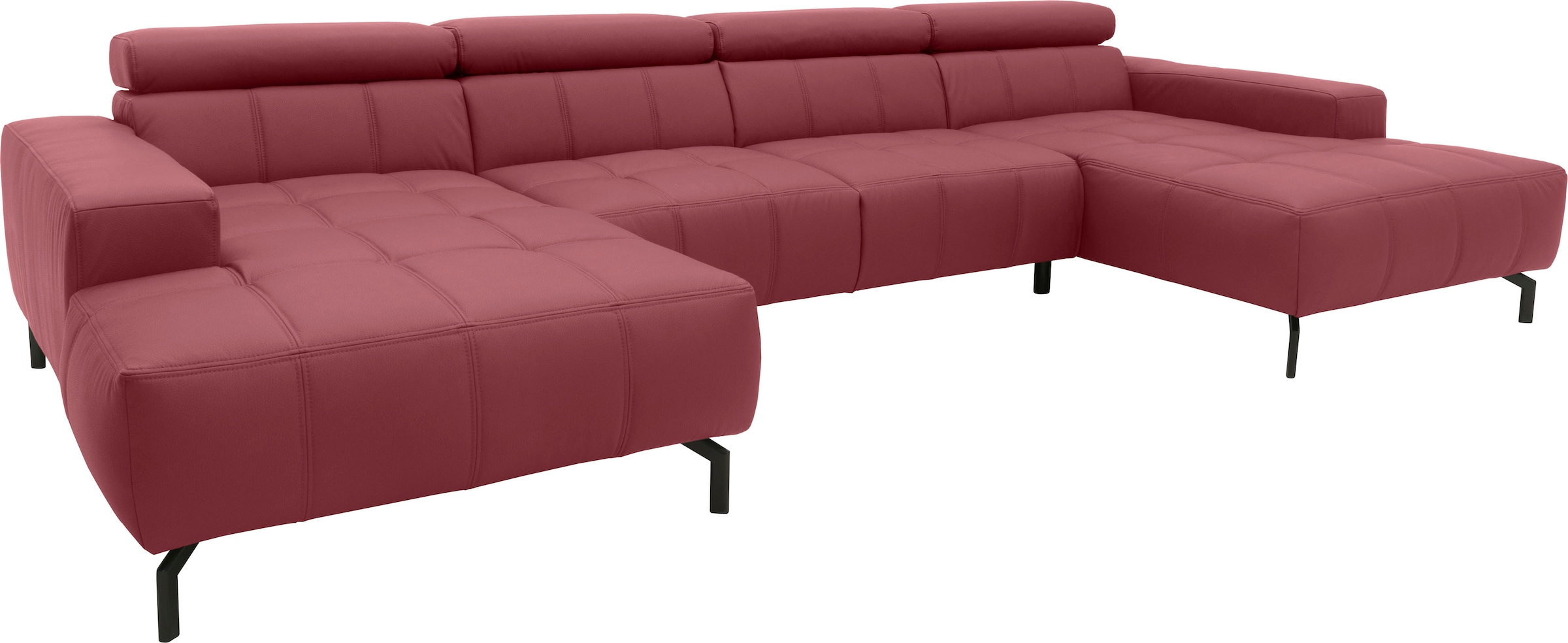 DOMO collection Wohnlandschaft »Cunelli tolle Sitznähte als Designelement, fester Sitzkomfort, U-Form«, wahlweise mit Kopfteilverstellung, bodenfrei