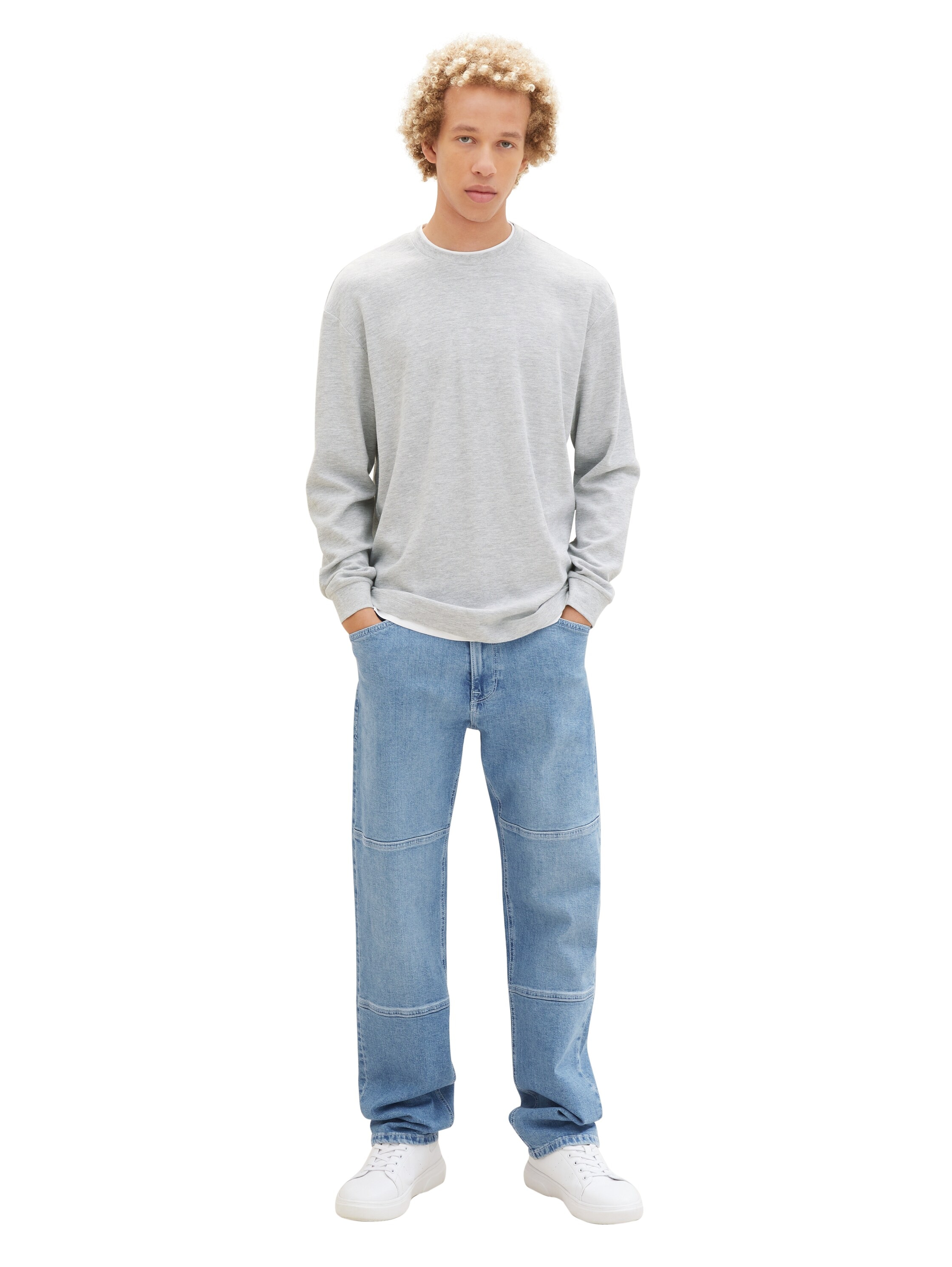 TOM TAILOR Denim 2-in-1-Langarmshirt, meliert, mit Rundhalsausschnitt