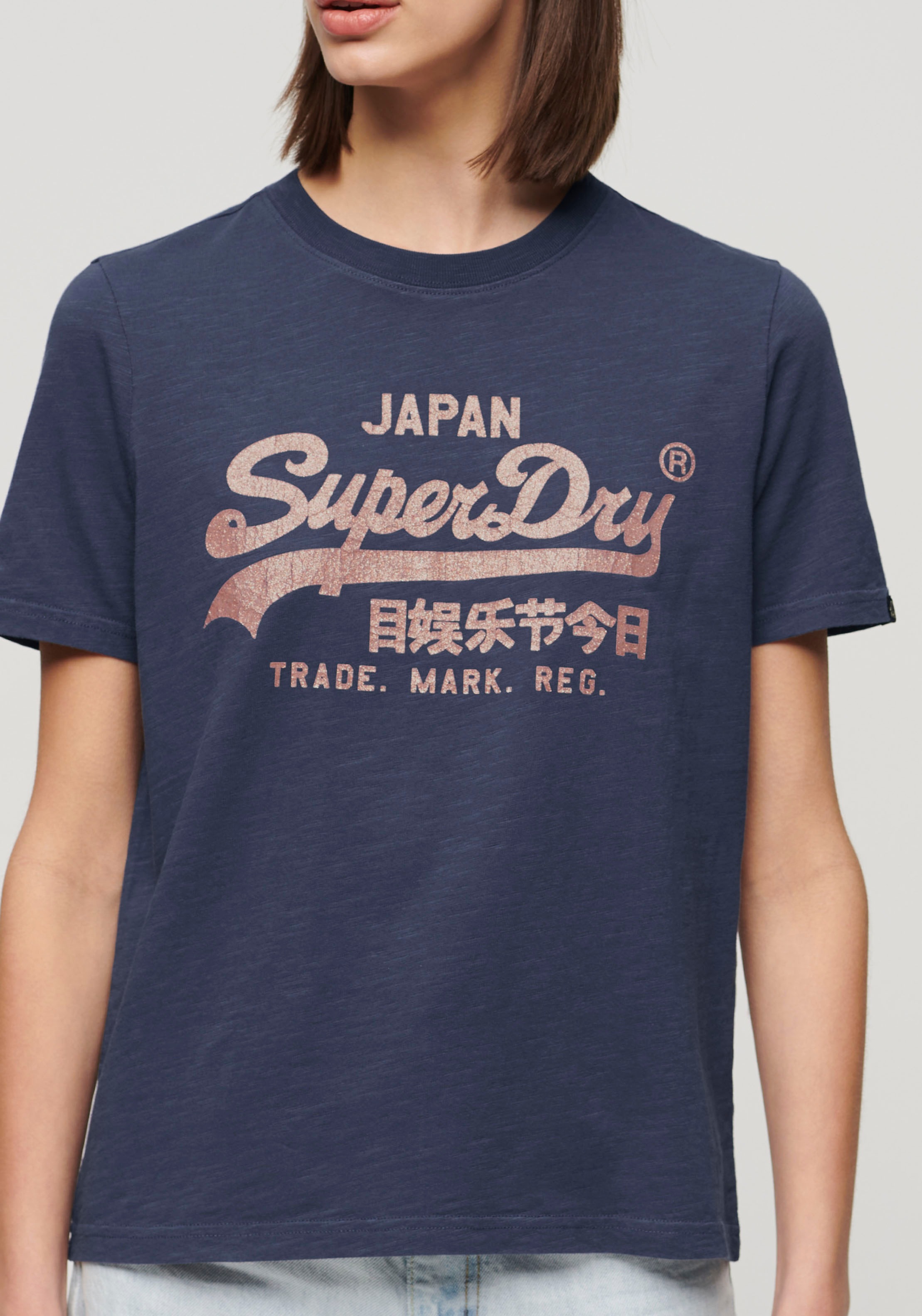 Superdry T-Shirt "METALLIC VL RELAXED T SHIRT", Print-Shirt mit glitzerndem günstig online kaufen