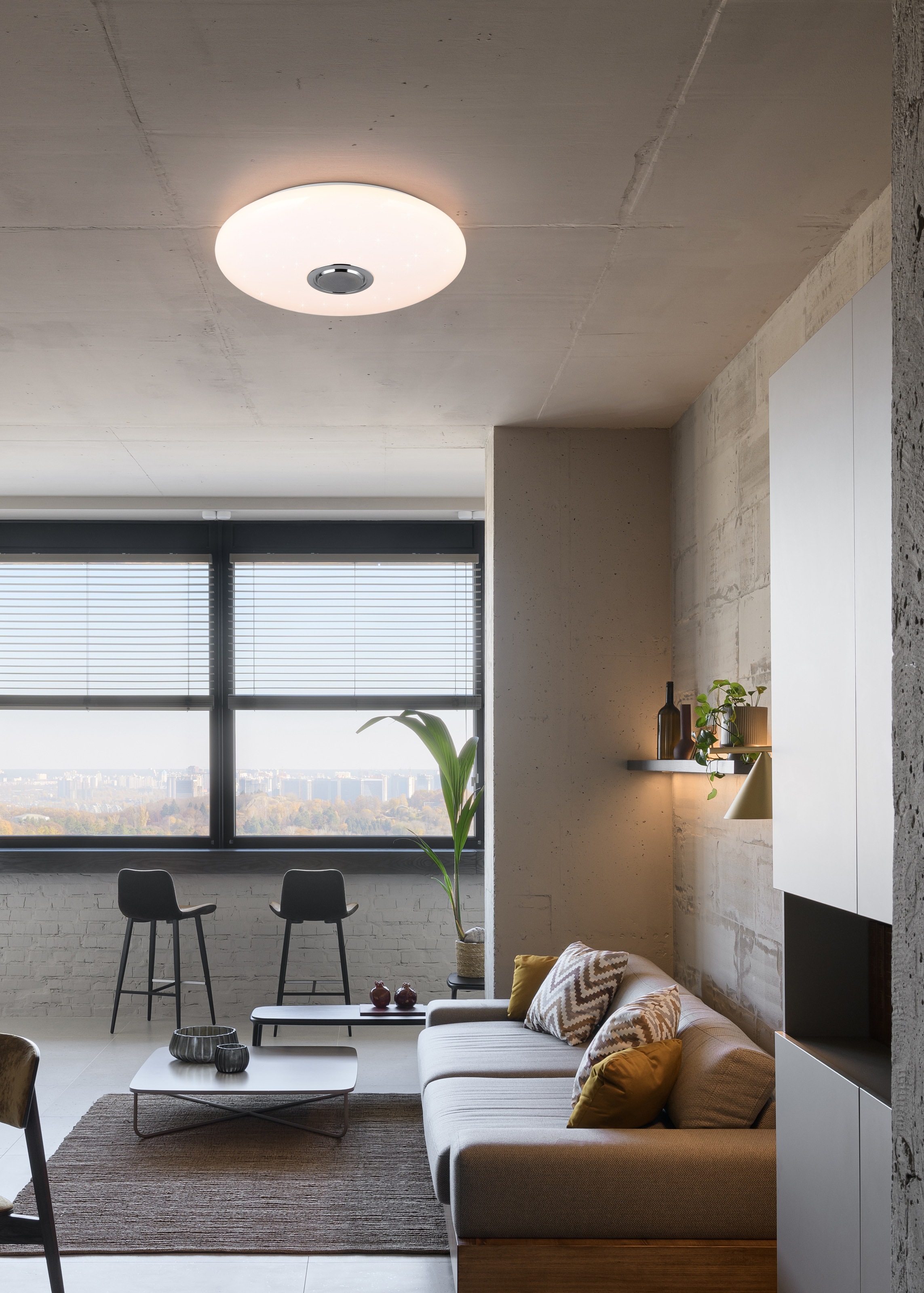 REALITY Leuchten LED Deckenleuchte »MUSICA, LED Deckenlampe mit Bluetooth Lautsprecher, Fernbedienung inkl«, 1 flammig, Leuchtmittel LED-Board | LED fest integriert, RGBW Farbwechsel mit Rainbow-Effekt, dimmbar, Timer, Starlight, Memory