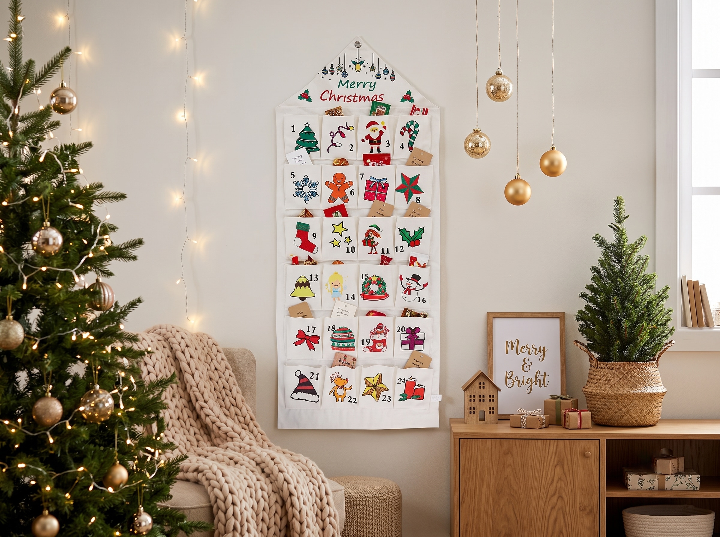 OTTO home Adventskalender »aus Stoff mit kunterbunten Motiven,zum Befüllen« Es liegt keine Altersempfehlung vor ca.47x117cm, ideal für Türen oder als Wandbehang