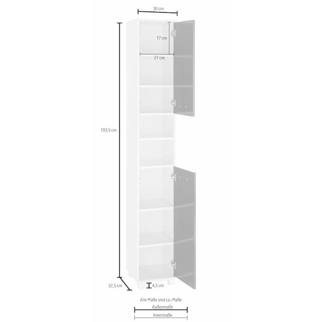 Schildmeyer Hochschrank »Colli«, Höhe 193,7 cm, Badezimmerschrank mit  Metallgriffen, Ablageböden bestellen | BAUR