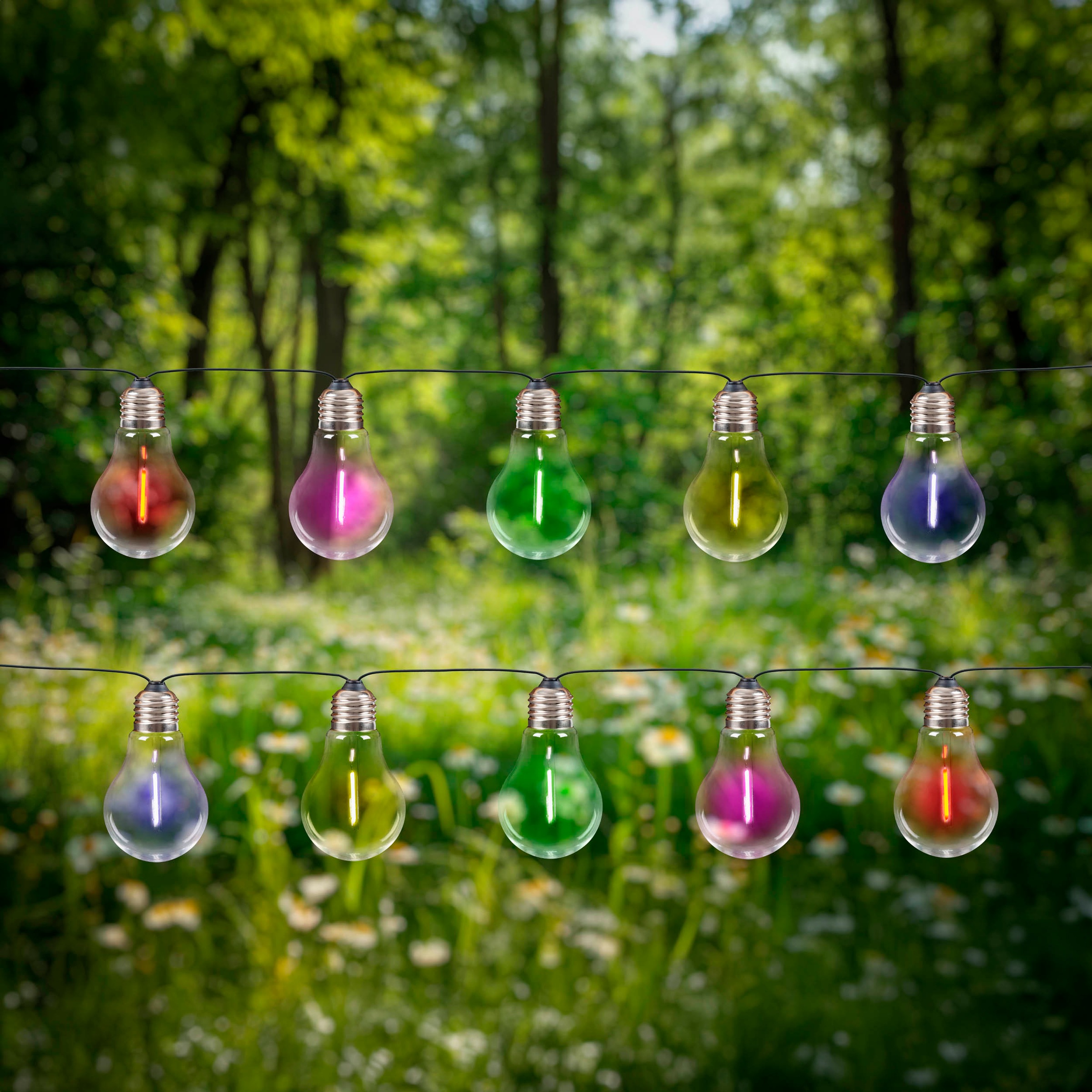 näve LED-Lichterkette »Linda«, 10 St.-flammig, Solar, 10 Glühbirnen klar, RGB-LED, Dämmerungssensor, Zuleitung 180cm