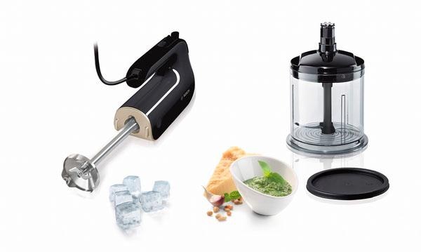BOSCH Handmixer »HomeProfessional MFQ4885DE, 2x Edelst. Besen, 1x Knethaken, schwarz«, 575 W, 5 Stufen, Turbostufe, Zerkleinerer, Mixfuß, Mixbecher, Made in Europe