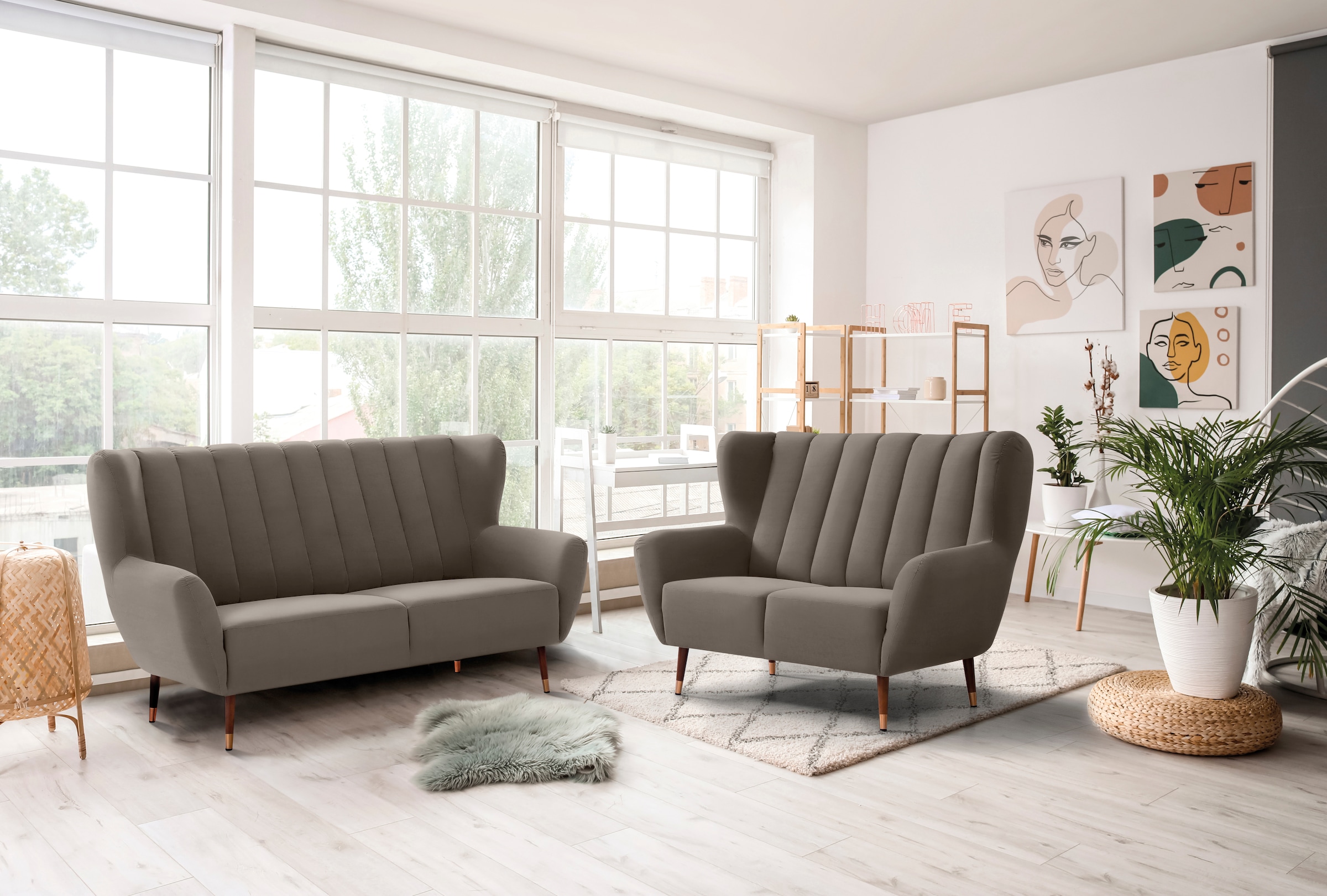 exxpo - sofa fashion 2-Sitzer »Polly, bequem mit hoher Rückenlehne, hohe Füße, Ohrensesselcouch«, Küchensofa, hochwertige Bezugsvarianten und aktuelle Farben