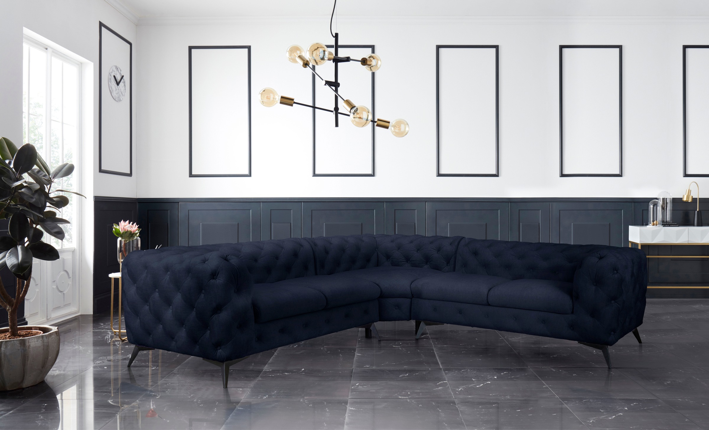 Leonique Chesterfield-Sofa "Ecksofa GLYNIS L-Form mit Wellenunterfederung, günstig online kaufen