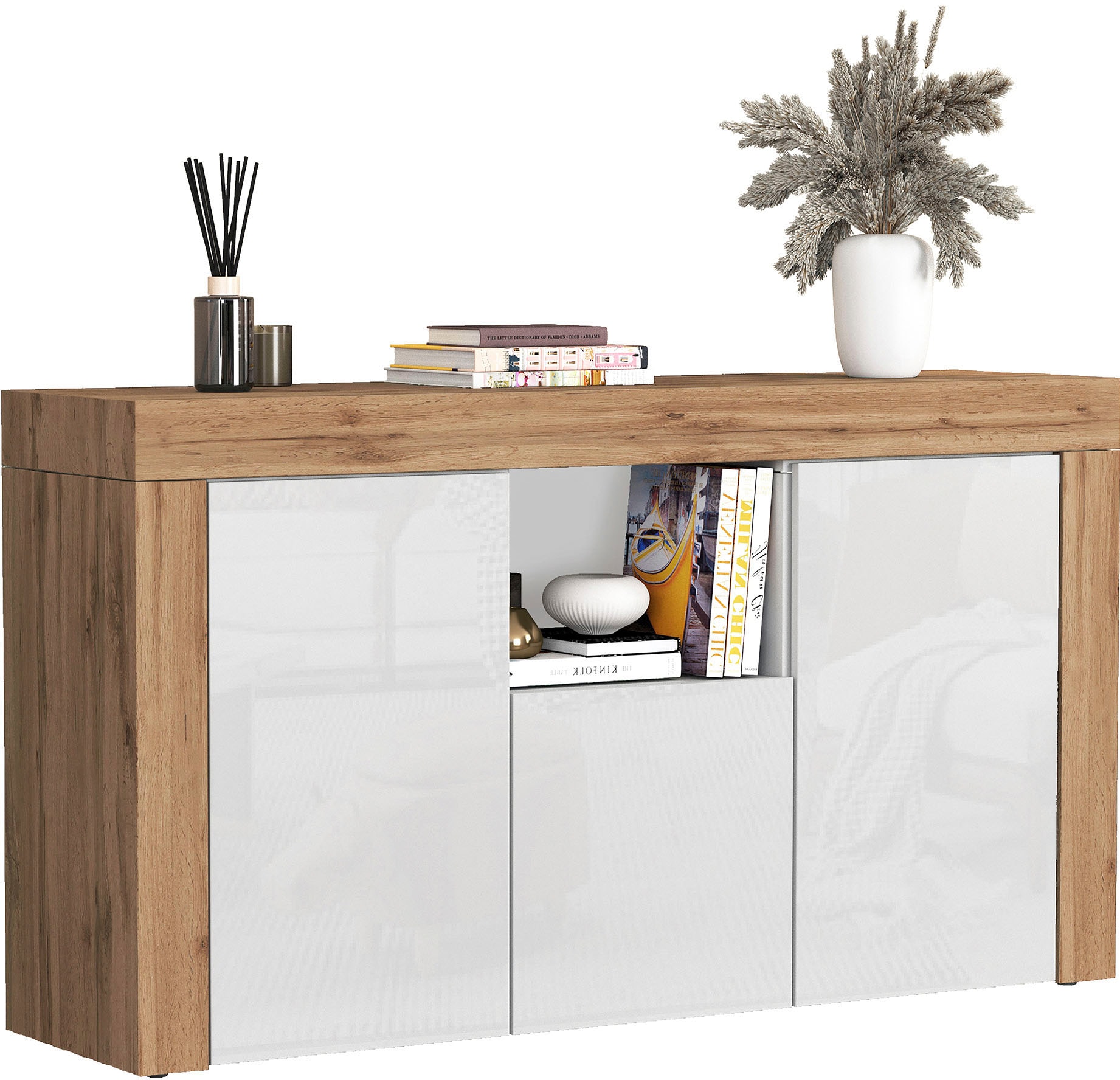 OTTO home Sideboard »CHRONOS Breite 155 cm mit 3 Türen, 1 offenes und 6 geschlossene Fächer« 1 Stk. tlg. Sideboard,Kommode, Schrank, Grifflos mit Push to Open, Made in Italy