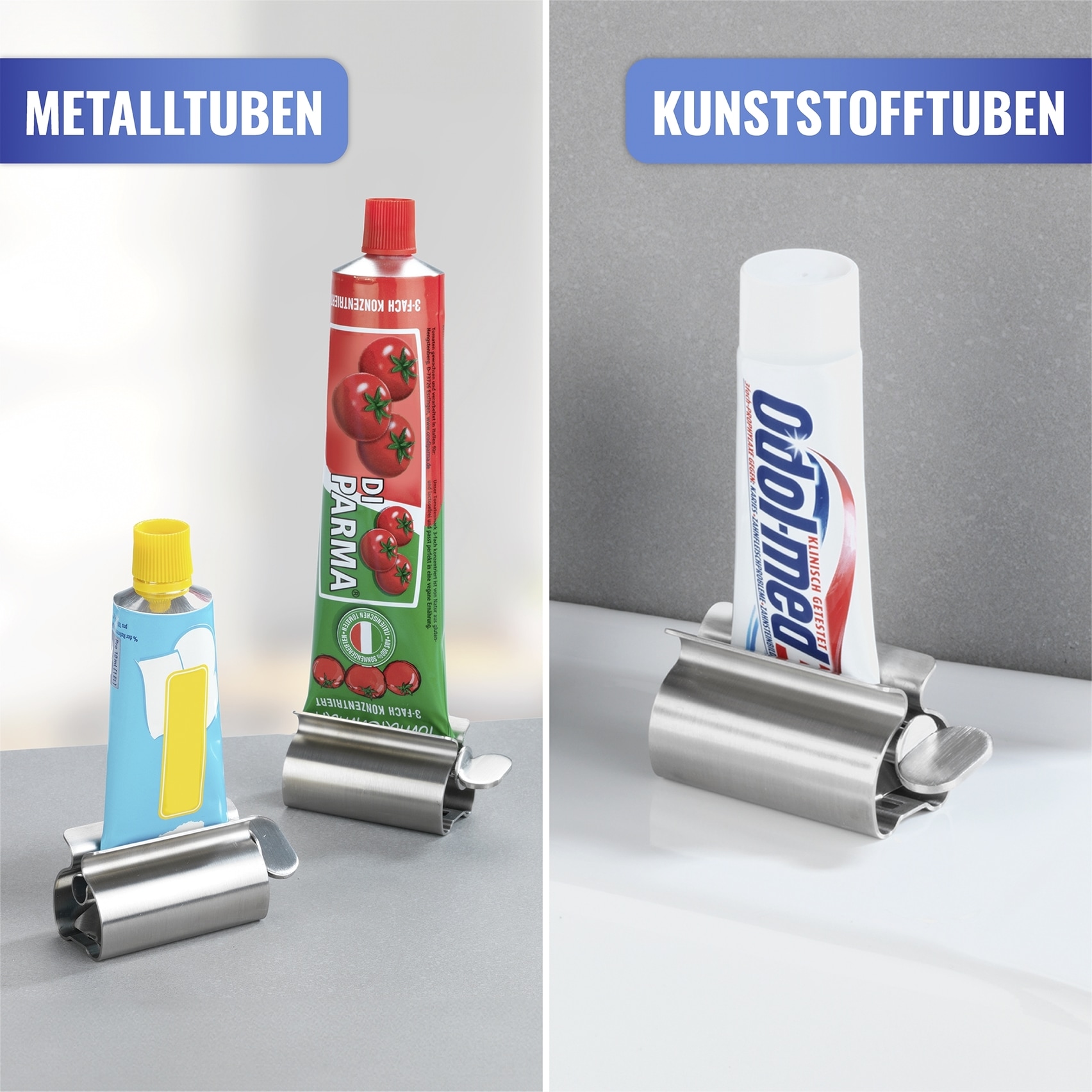 Maximex Tubenquetscher »Tubenpresse EDELSTAHL«, (Set, 3 St.), mit Stehfunktion, für Zahnpasta-, Creme- & Lebensmitteltuben