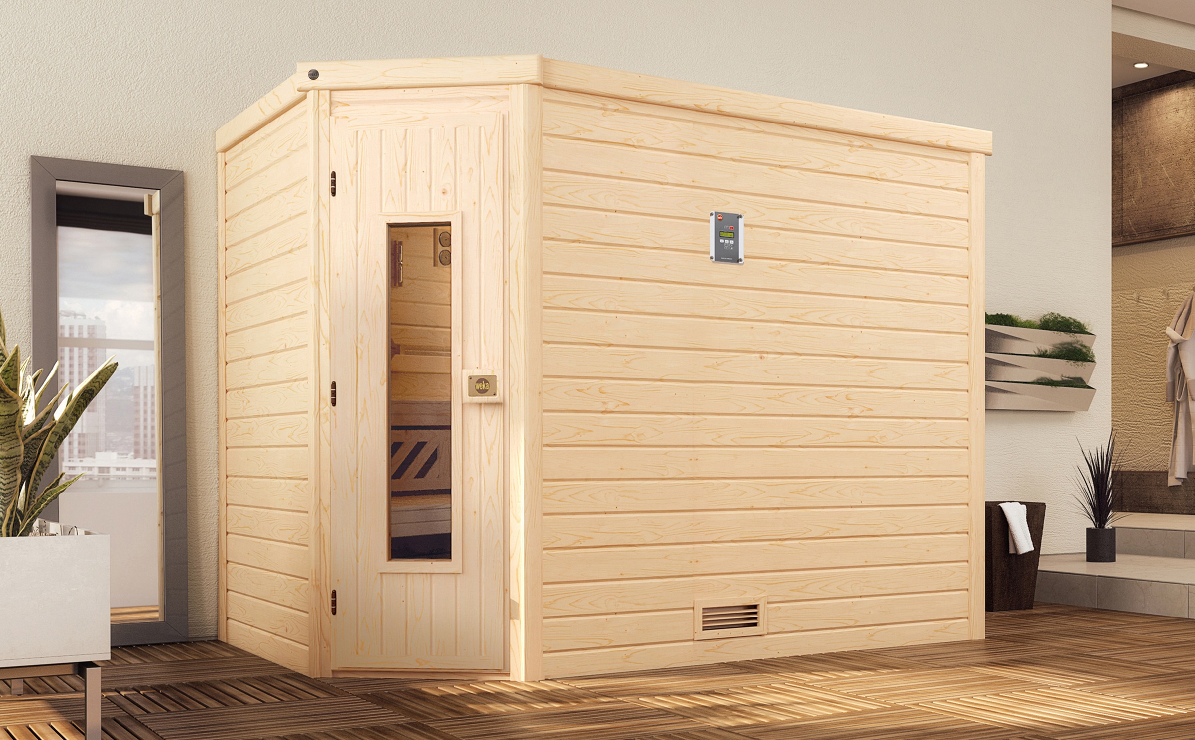 weka Sauna »Massivholzsauna TURKU 3«, Blockbohlen, isolierte Holztür