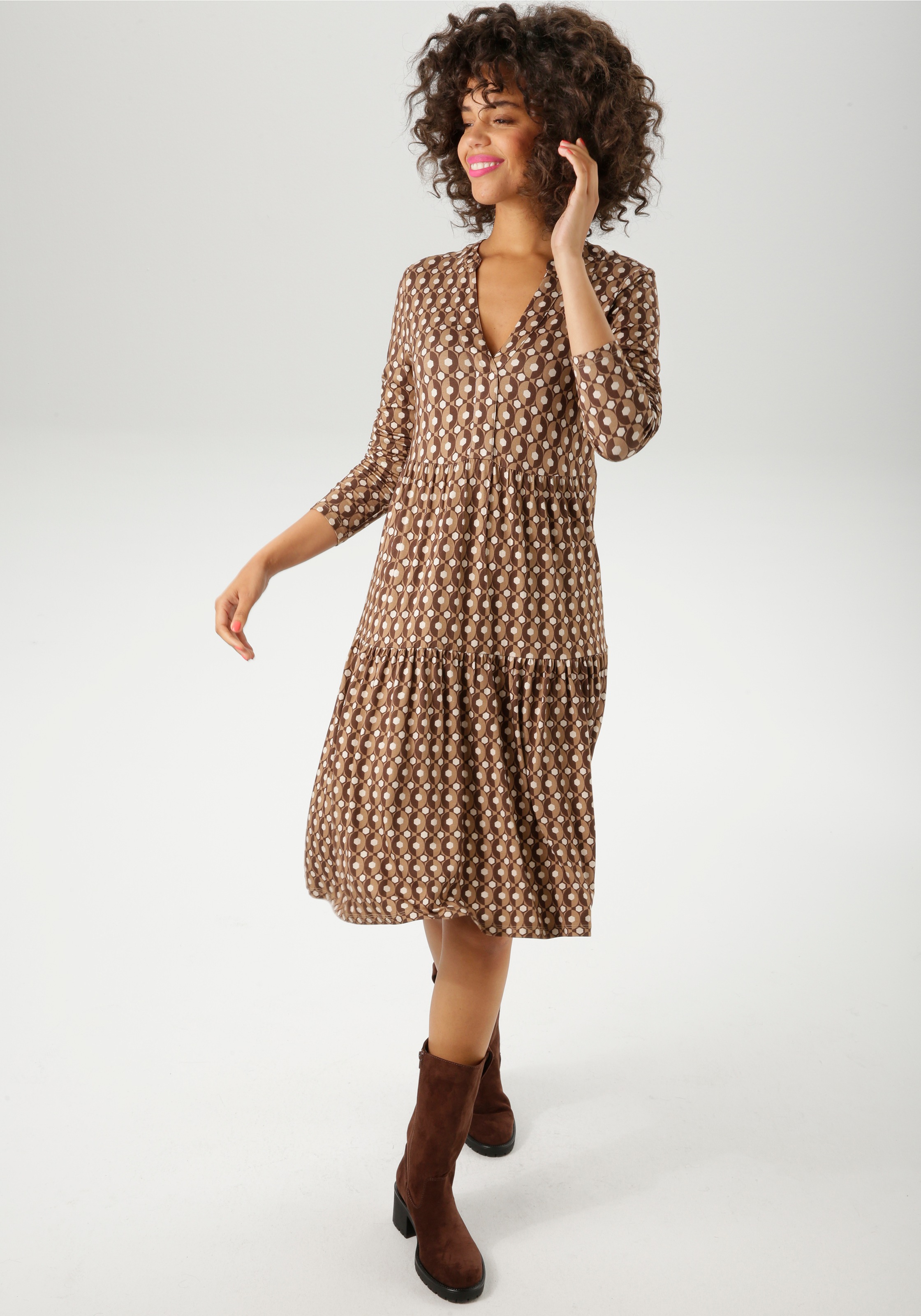 Aniston CASUAL Jerseykleid, mit farbharmonischem Retro-Muster - NEUE KOLLEK günstig online kaufen