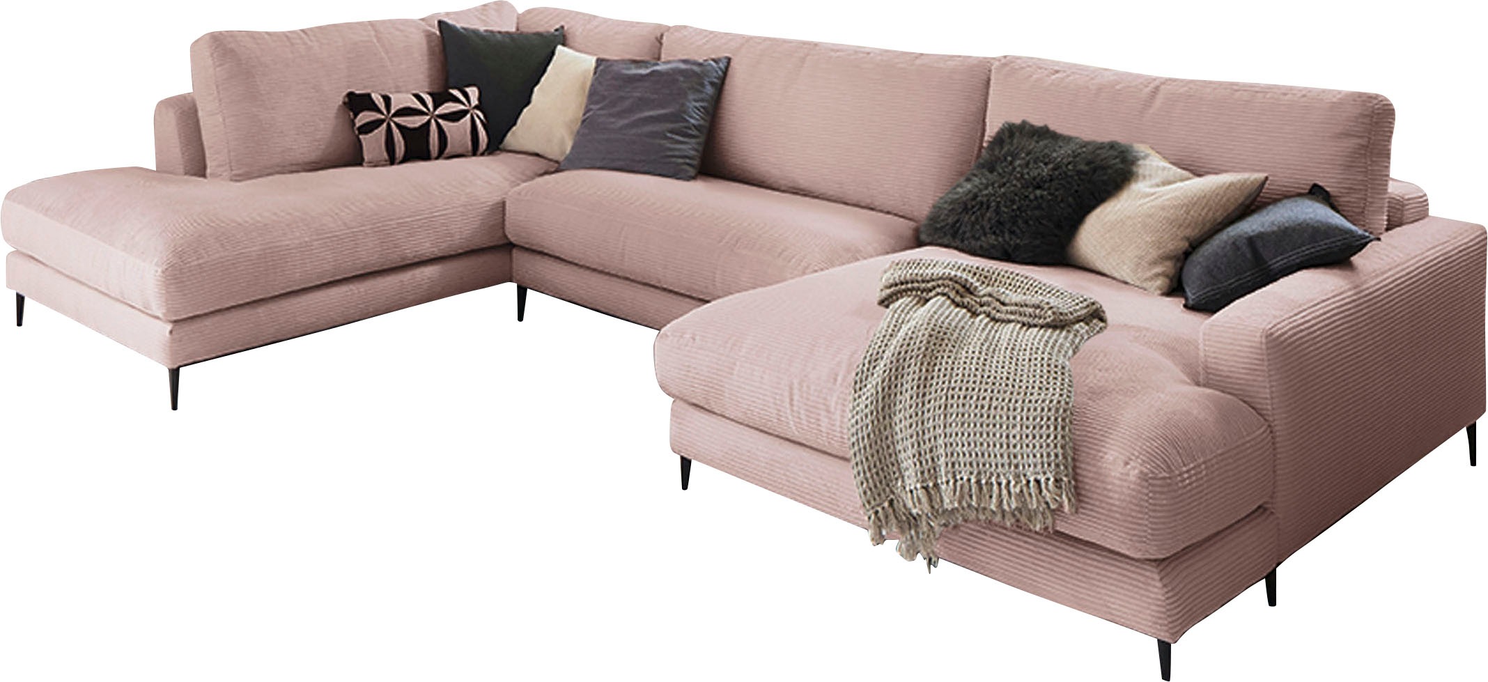 INOSIGN Wohnlandschaft »Downtown XXL B/T/H: 341/223/84 cm Loungemöbel zum Relaxen«, weicher Sitzkomfort, Cord-Bezug, weicher Sitzkomfort U-Form