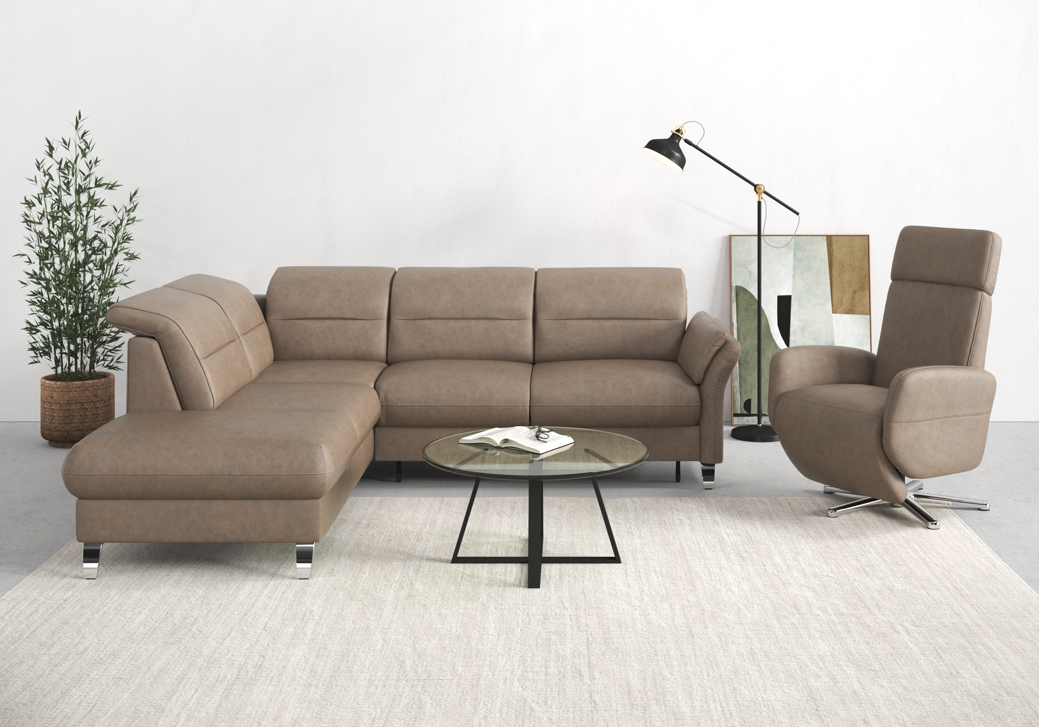 sit&more Ecksofa "Grenoble L-Form mit Federkern" wahlweise mit Schlaffunktion, Bettkasten, Arm- und Kopfteilverstellung