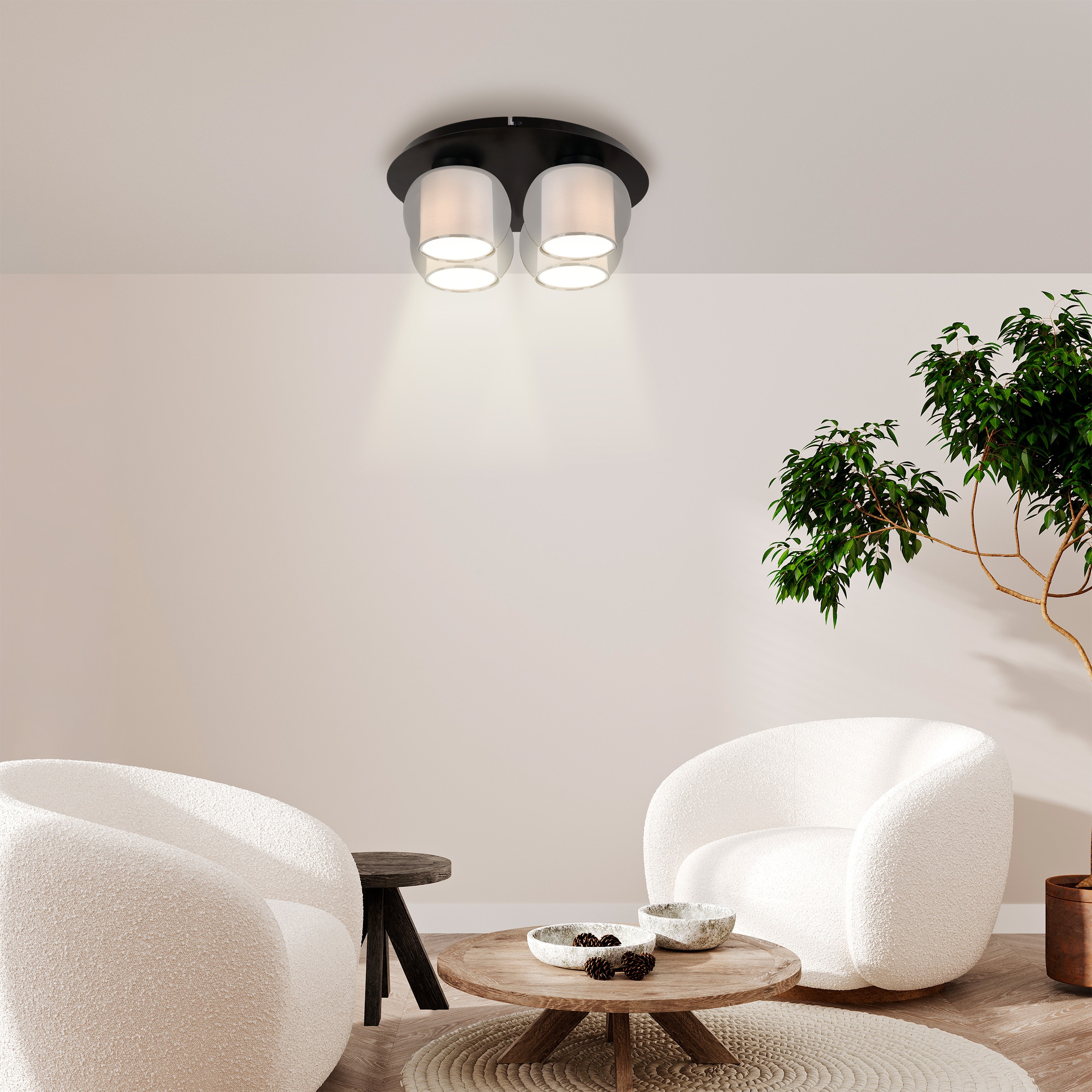 OTTO home Deckenleuchte »Tanissa mit Doppelschirm« E27 1 Stk. Deckenlampe rund Rauchglas, innen Stoffschirm, E27, Glasschirm, Textil