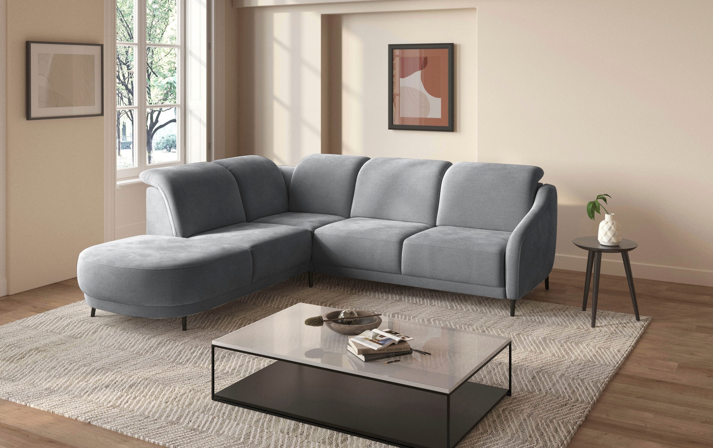 sit&more Ecksofa »Blues L-Form« wahlweise mit Klapptisch und USB