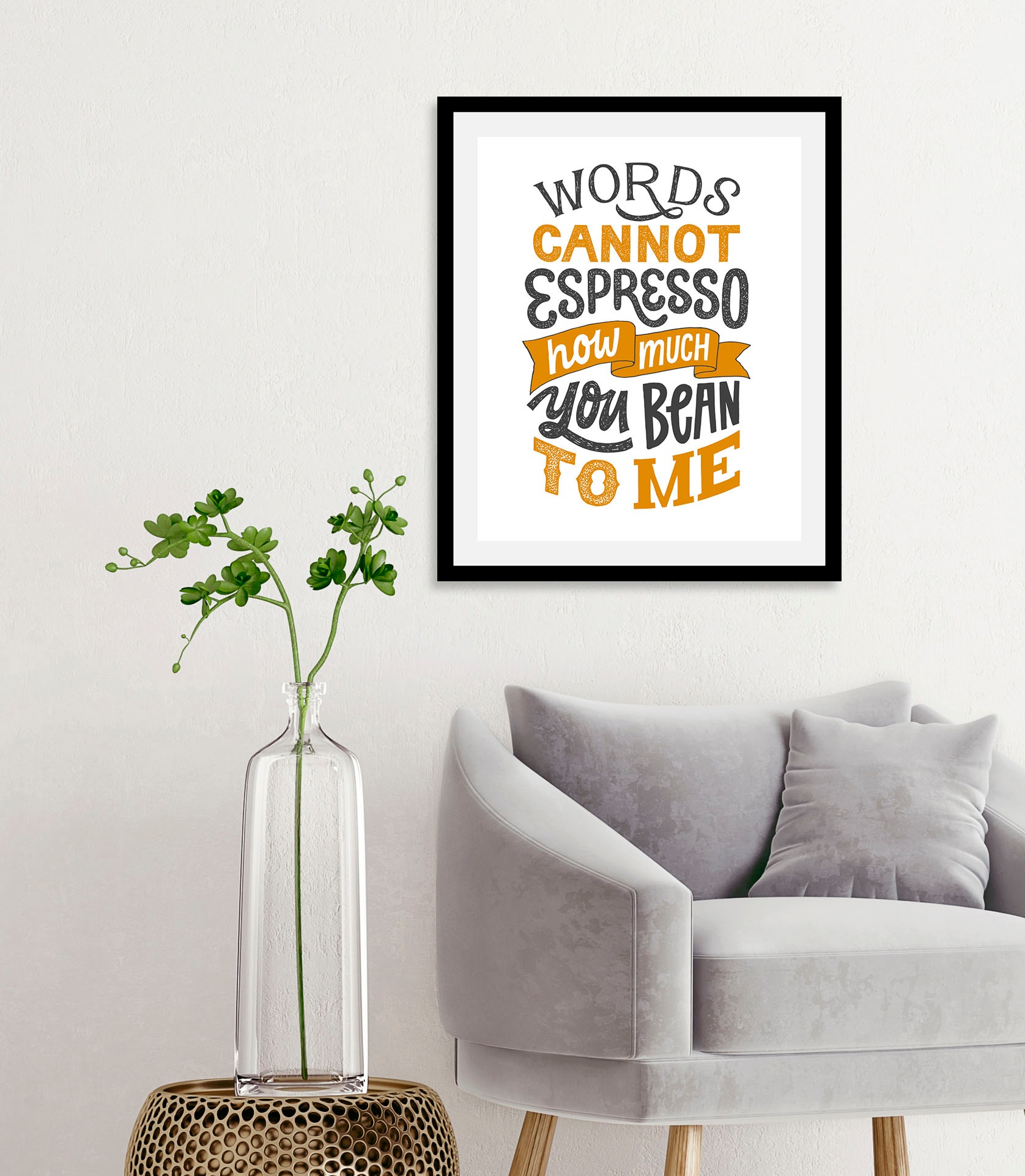 queence Bild »Espresso Bean«, Schriftzüge-Schriftzug-Kaffee-Kaffee Bilder-Humor, (1 St.), HD Premium Poster-Druck inkl. Holzrahmen