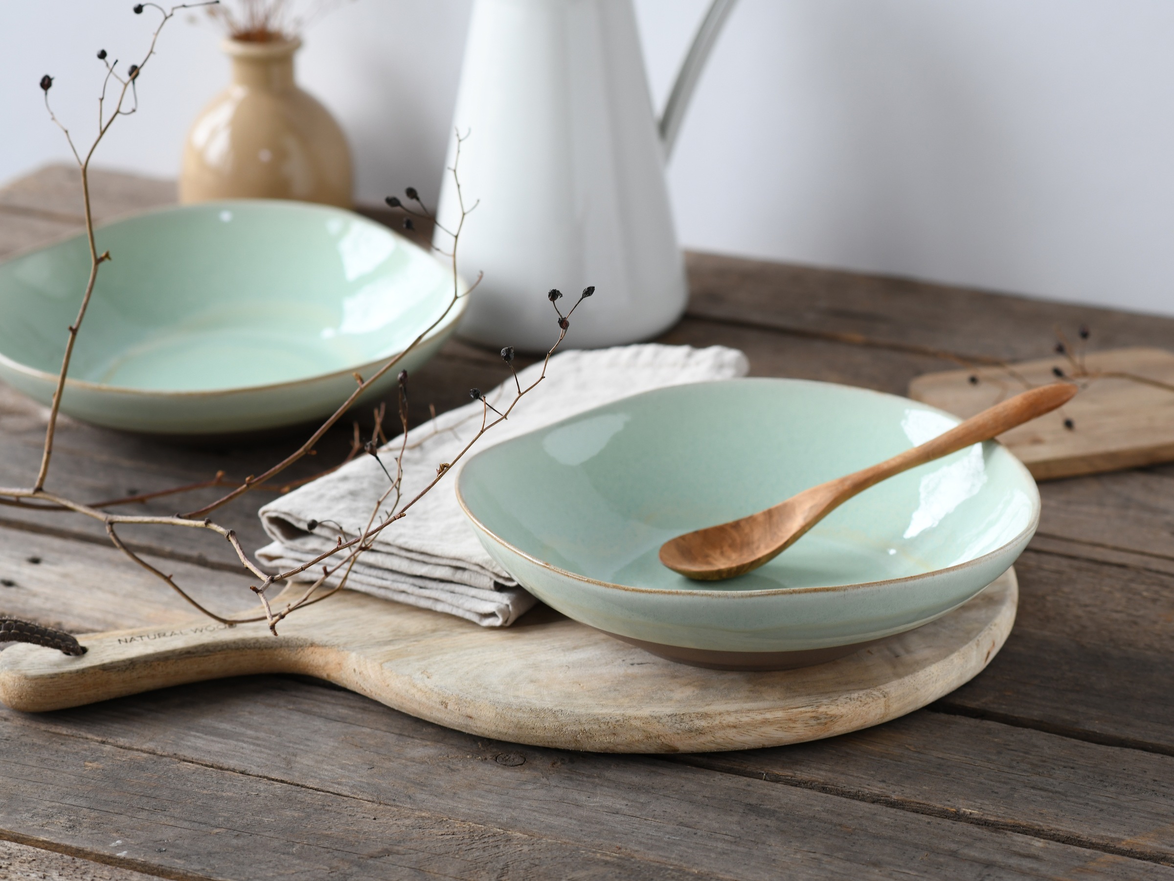 CreaTable Schale »Basalt Bio, Pasta Bowl 2-tlg«, 2 tlg., aus Steinzeug, Organische Form, Jedes Teil ein Unikat