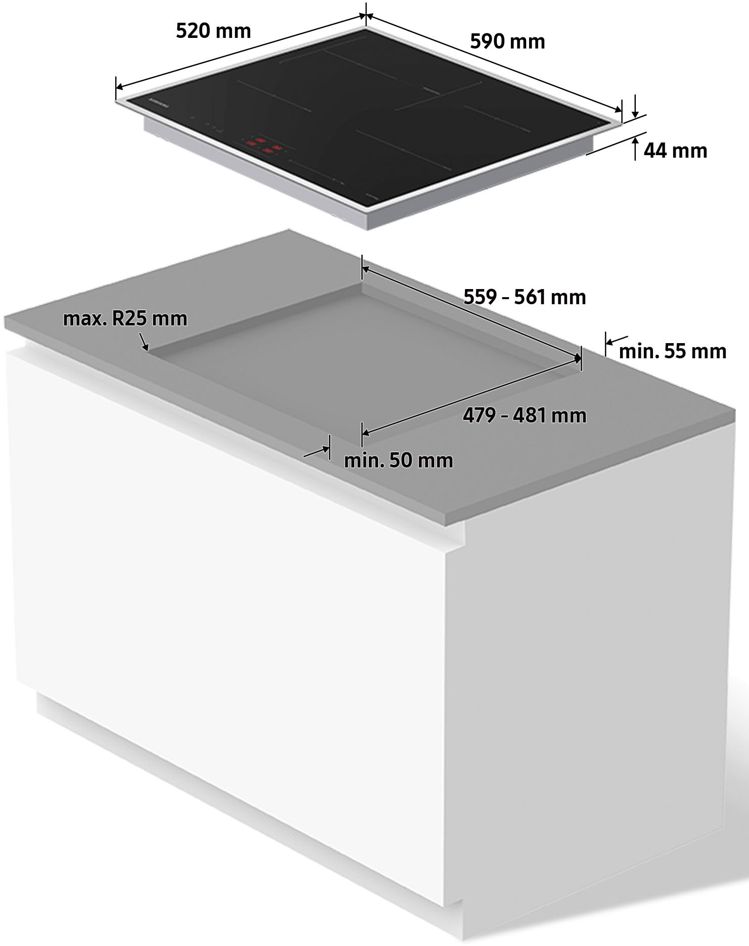 Samsung Induktions-Kochfeld »NZ64B4015HK/U1«, Höhe des Kochfelds beträgt nur 44mm & Ideal für ovale Pfannen & Töpfe