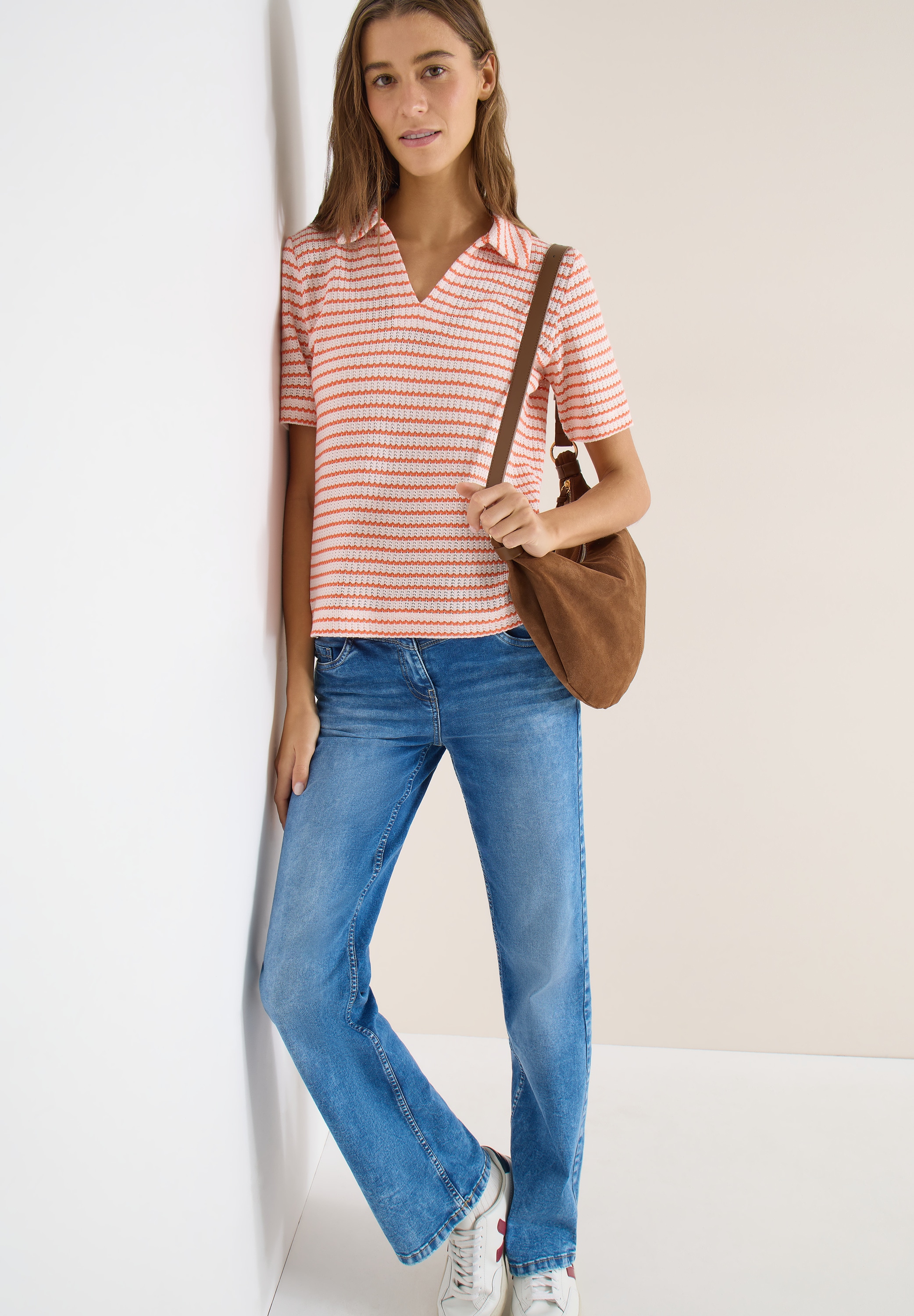 Cecil T-Shirt Ajourstrick mit Streifenmuster