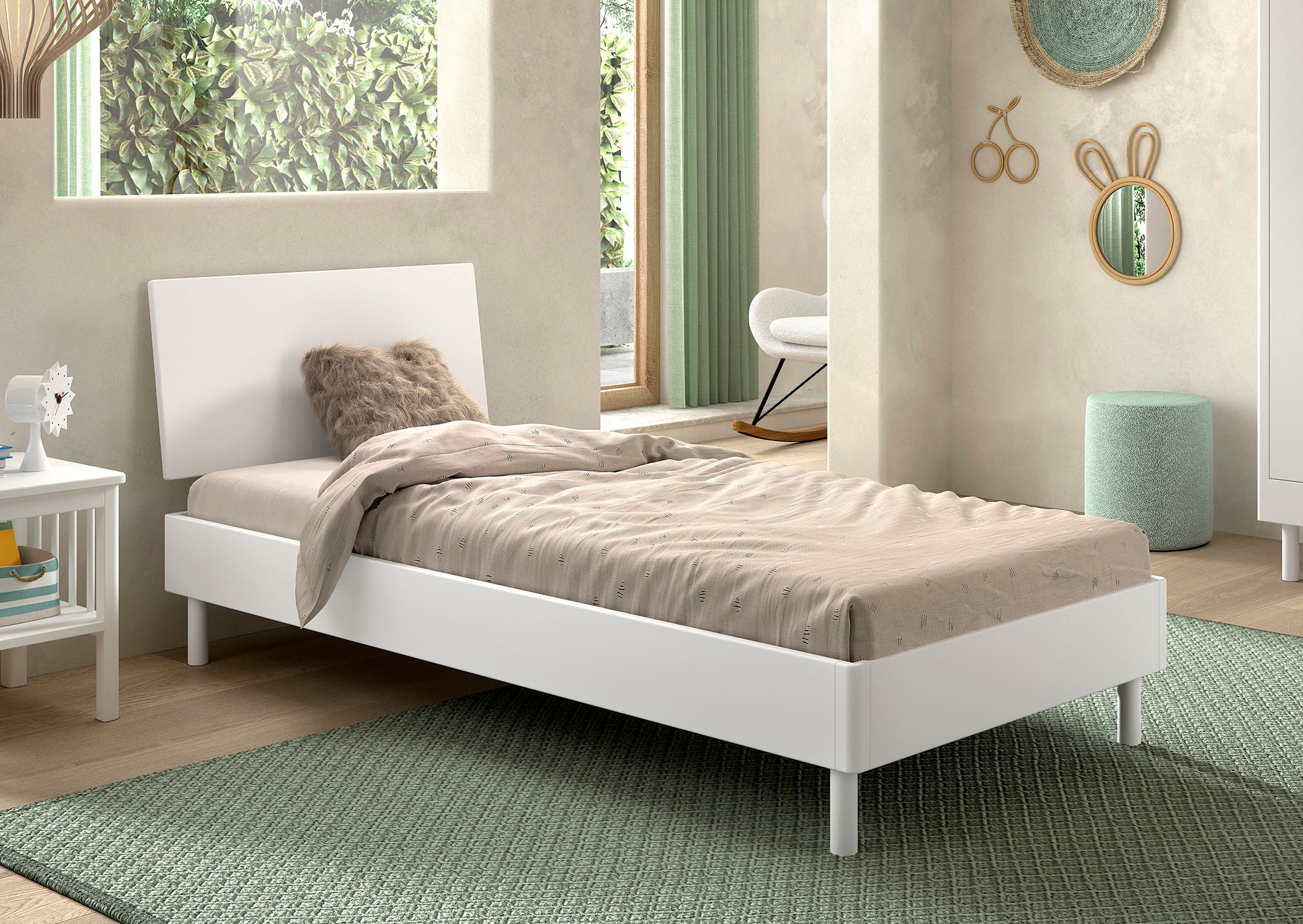Vipack Einzelbett »Forrest, mit oder ohne Polsterkopfteil, in modernem Design« Liegefläche 90x200 cm inkl. Massivholz Rolllattenrost,  wahlweise in Buche oder Eiche massiv, Lieferung ohne Matratze