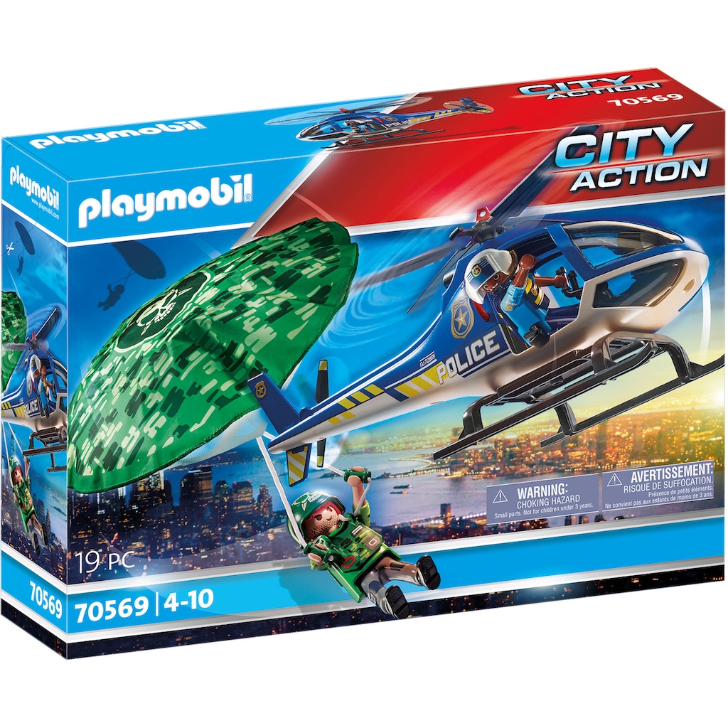 Playmobil® Konstruktions-Spielset »Polizei-Hubschrauber: Fallschirm-Verfolgung (70569), City Action«, (19 St.), Made in Germany