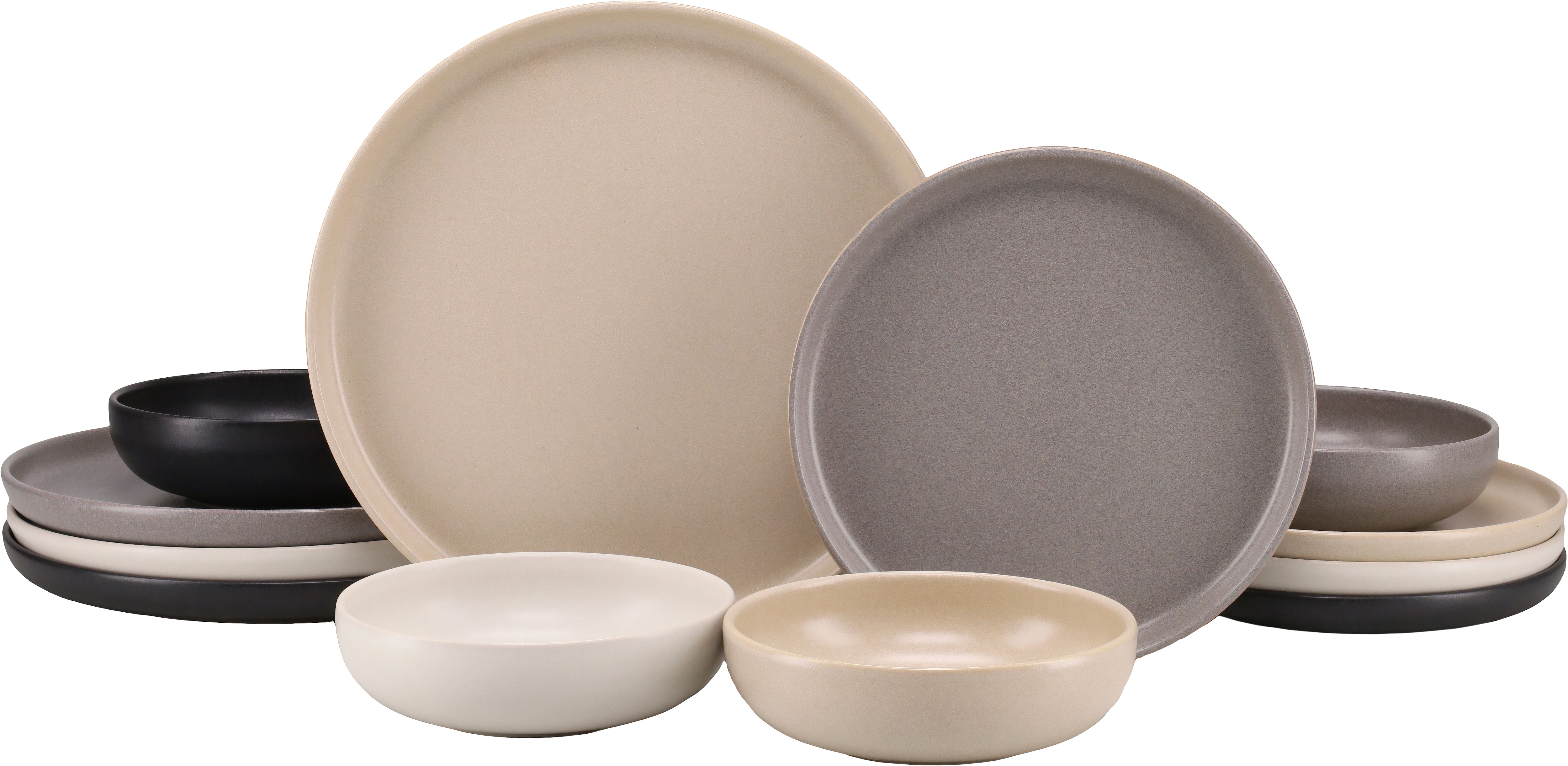 CreaTable Teller-Set "Uno, Geschirr-Set, 12-tlg." Seidenmatten, Spezialglasur, Klare Konturen mit sanften Rundungen