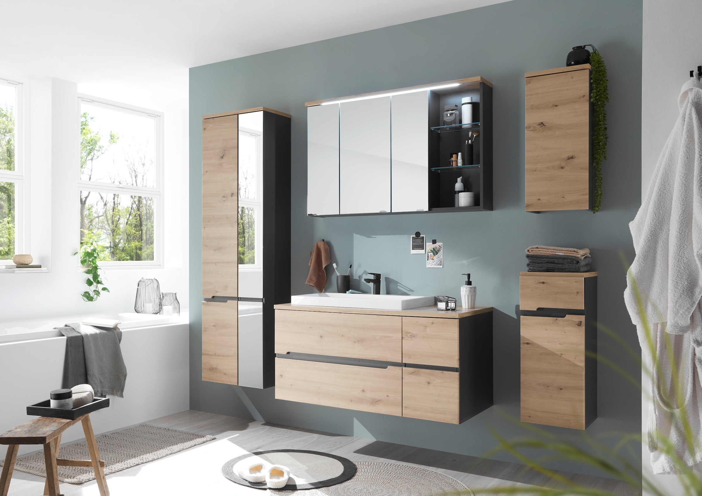 BASIC by Balculina Spiegelschrank »Memphis, Badezimmerschrank BxHxT 110x70x22«, (1 St.), Breite 110 cm, Tür L/R montierbar, Softclose