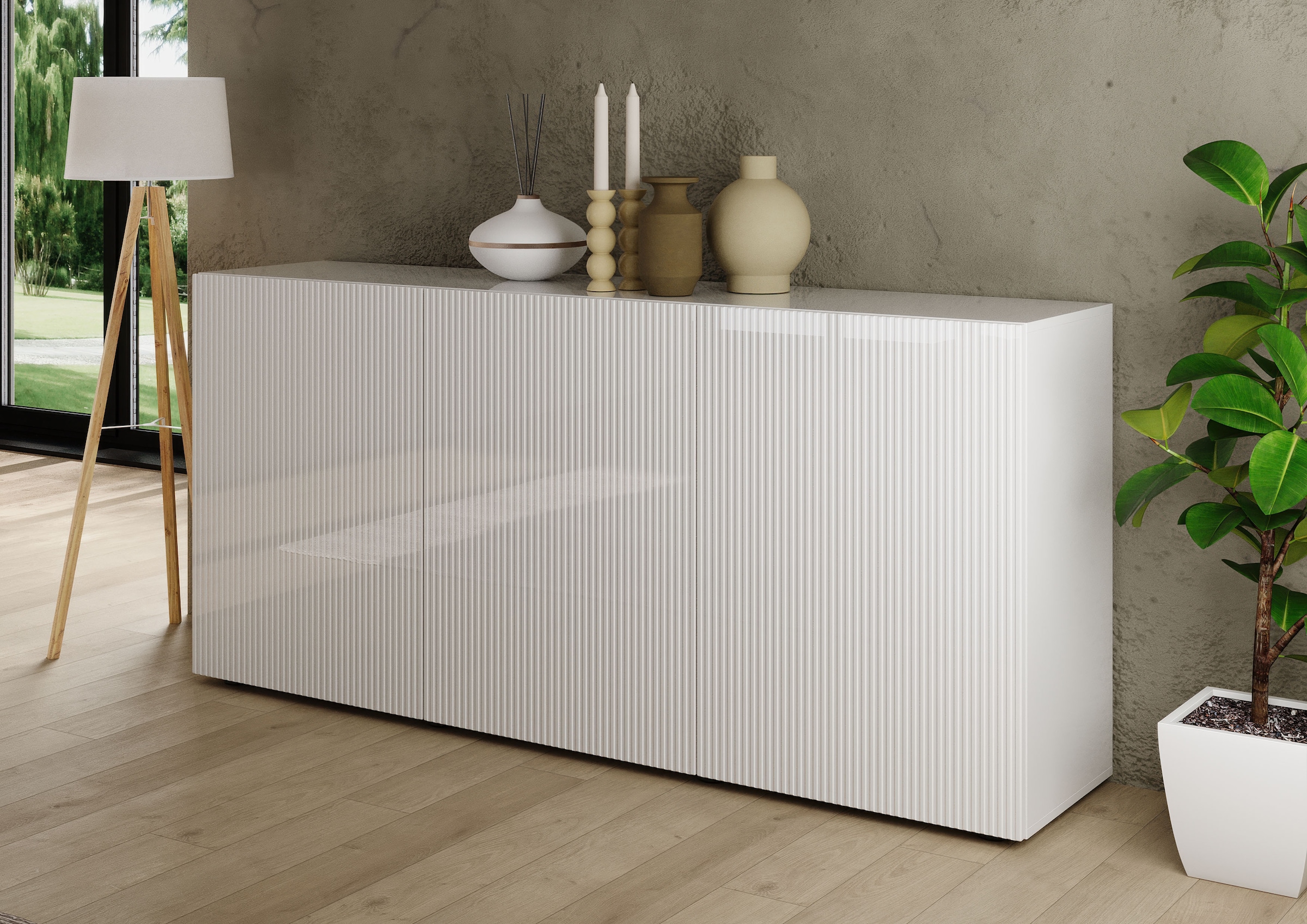 INOSIGN Sideboard »Rio Breite 181 cm, Kommode mit 3 Türen, Anrichte,«, geriffelte Front, modern u. elegant, viel Stauraum